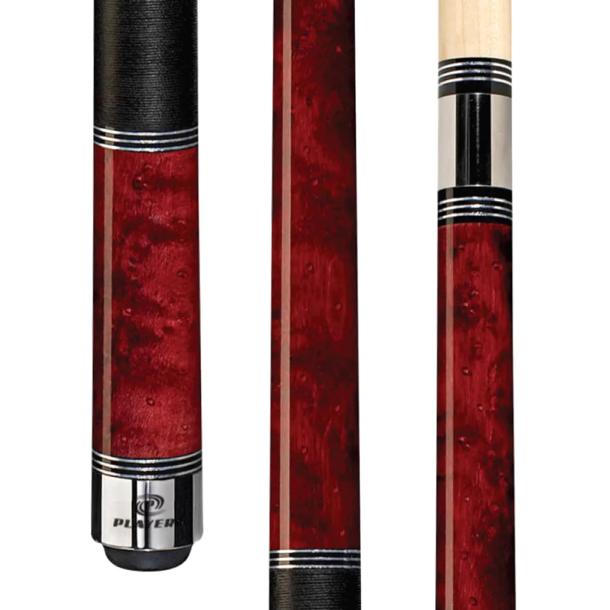 Premium Players Classic Pool Cue - Birds-Eye Maple Shaft with Triple Silver Rings for Enhanced Grip & Style | Perfect for Professional Tournaments & Home Game Rooms