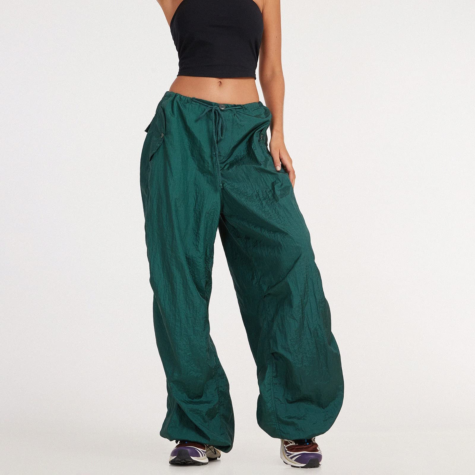 Y2K Drawstring Low Waist Cargo Pants - Baggy Straight Wide Leg Trousers for Women | E-Girl Harajuku Hiphop Streetwear Sweatpants | Perfect for Casual Outfits, Street Style & Festival Fashion