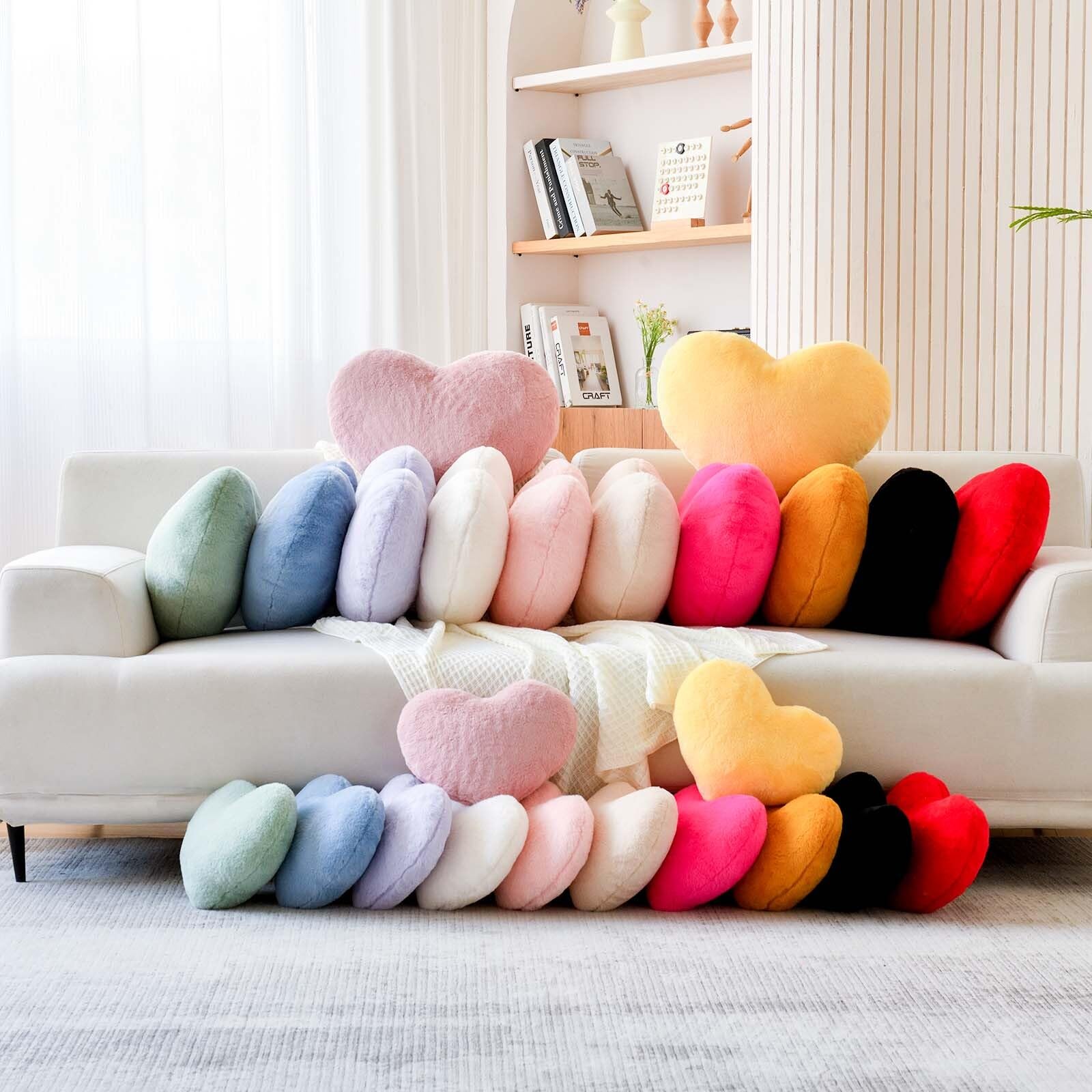 Soft Faux Rabbit Fur Heart Pillow - Large 19.6