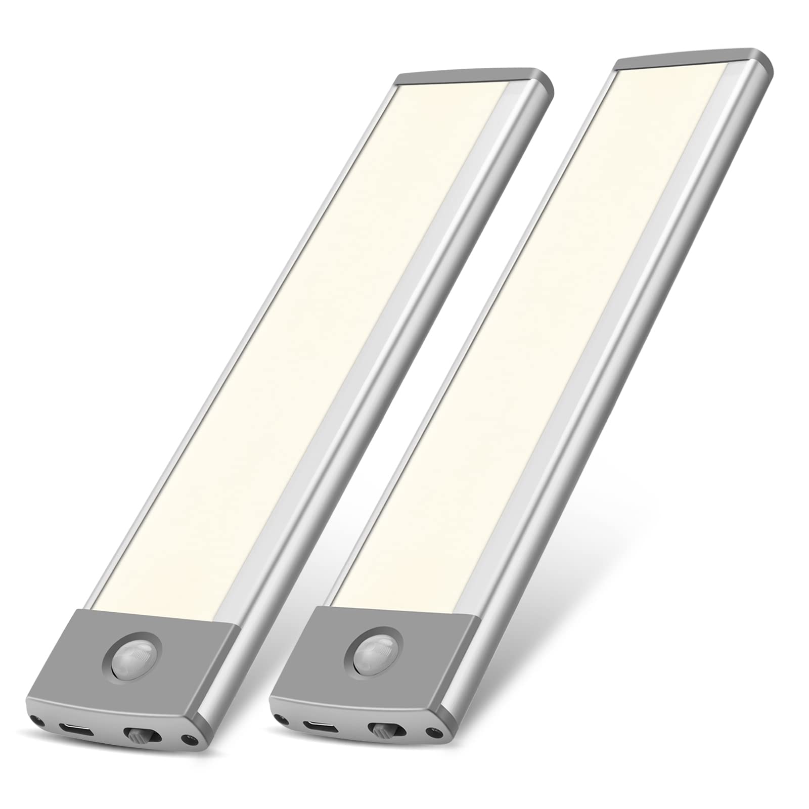 30-LED USB Rechargeable Under Cabinet Lights - Wireless Motion Sensor Night Light for Kitchen, Counter, Closet & Pantry (Warm White, 2-Pack) - Perfect for Nighttime Safety and Convenient Lighting