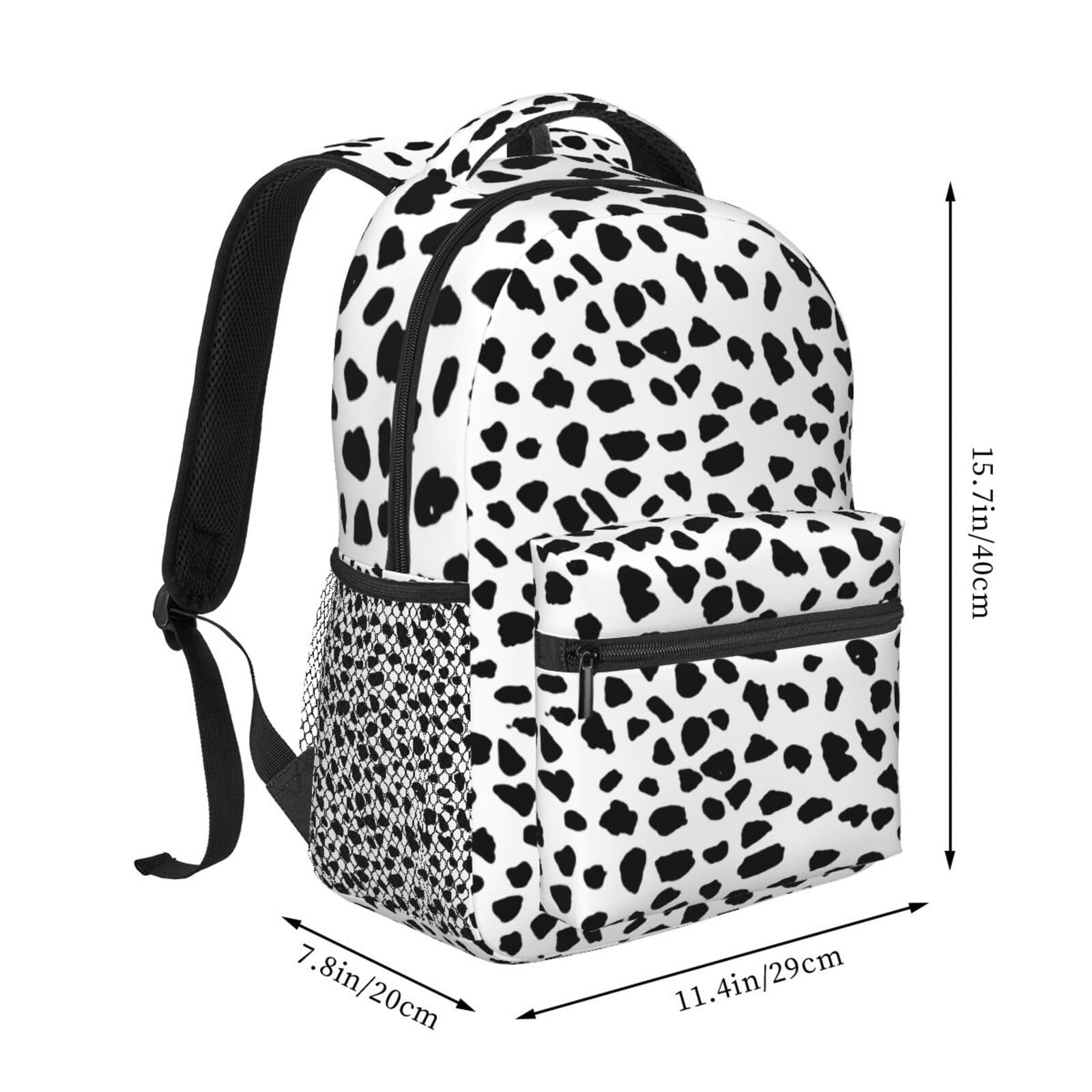 Nerxy Cow Print Backpack for School & Travel - White Black Dalmatian Spots Laptop Backpack Fits 14 Inch Notebook, Durable Book Bag for Students & Professionals - Perfect for College, Work Commute & Weekend Getaways
