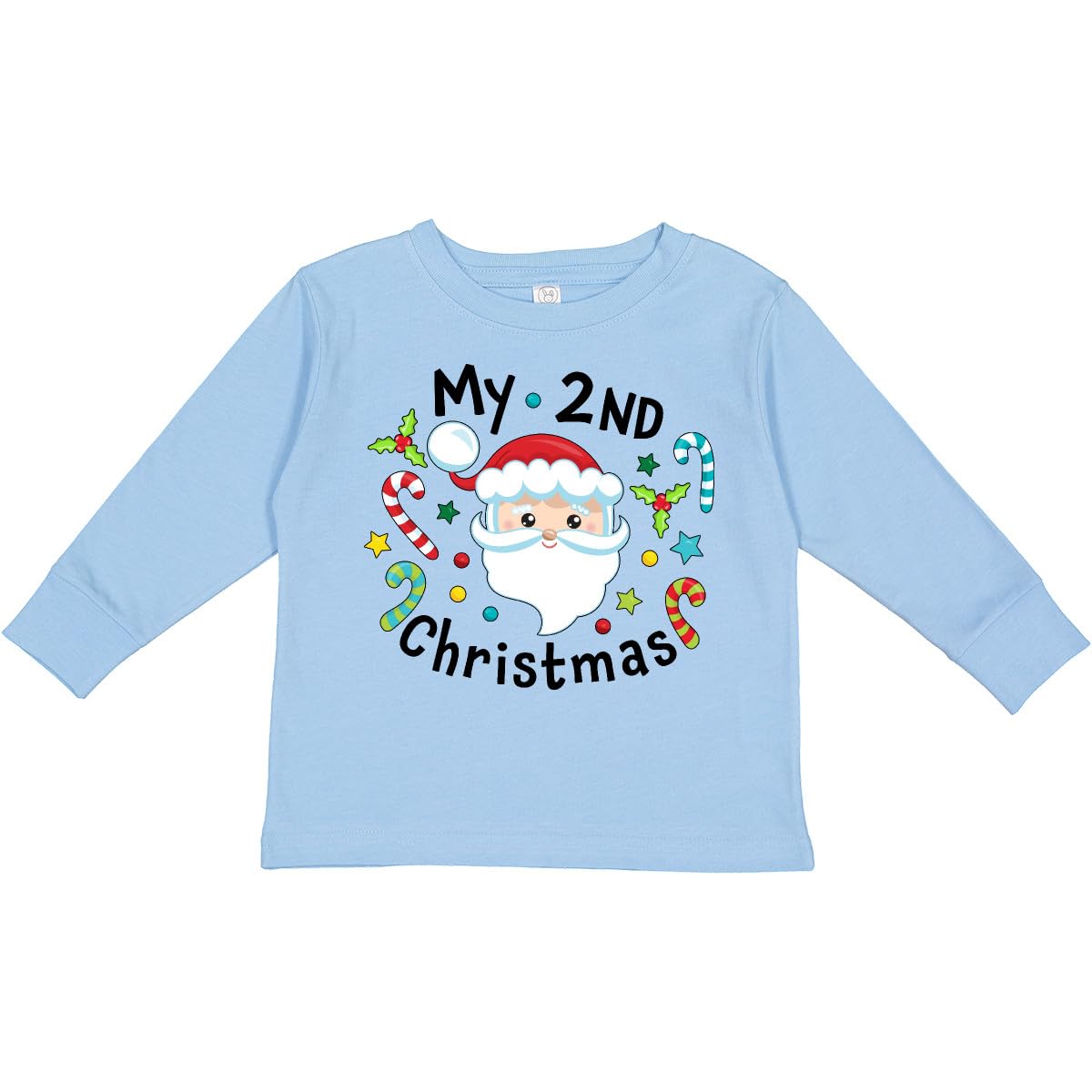 Inktastic My Second Christmas Santa with Candy Canes Toddler Long Sleeve T-Shirt - Cute Holiday Outfit for Baby Boys & Girls - Perfect for Christmas Parties & Family Photos
