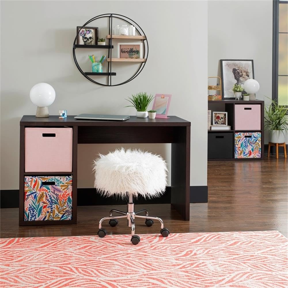 Linon Lane Wood Two Cube Desk in Espresso - Modern Home Office Desk with Storage Cubes for Small Spaces, Study & Workstation Organization