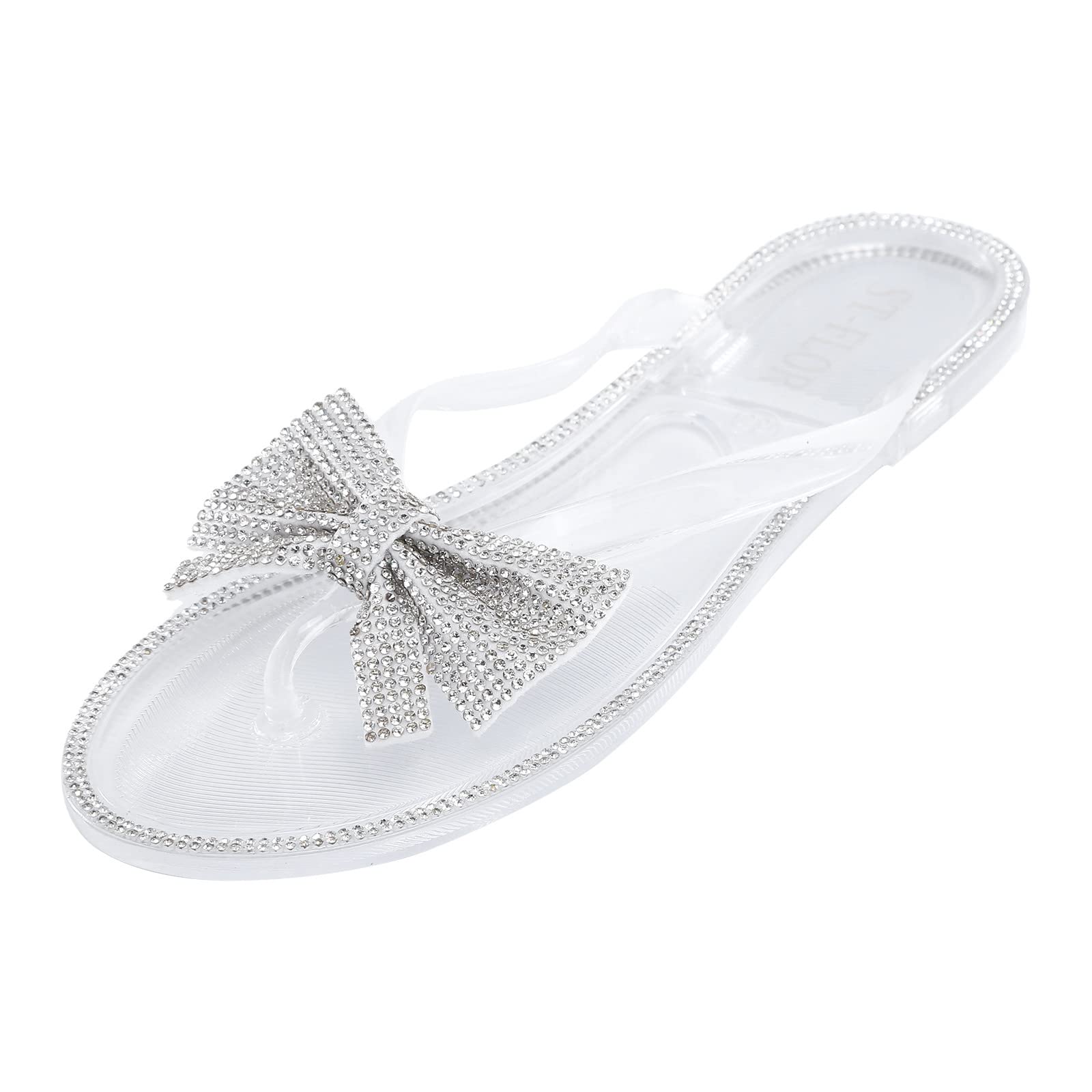 **Women's Gold Bow Sandals with Shiny Toe Clip & Diamond Accents – Fashionable Summer Dress Sandals for Weddings, Parties & Beach Outings**
