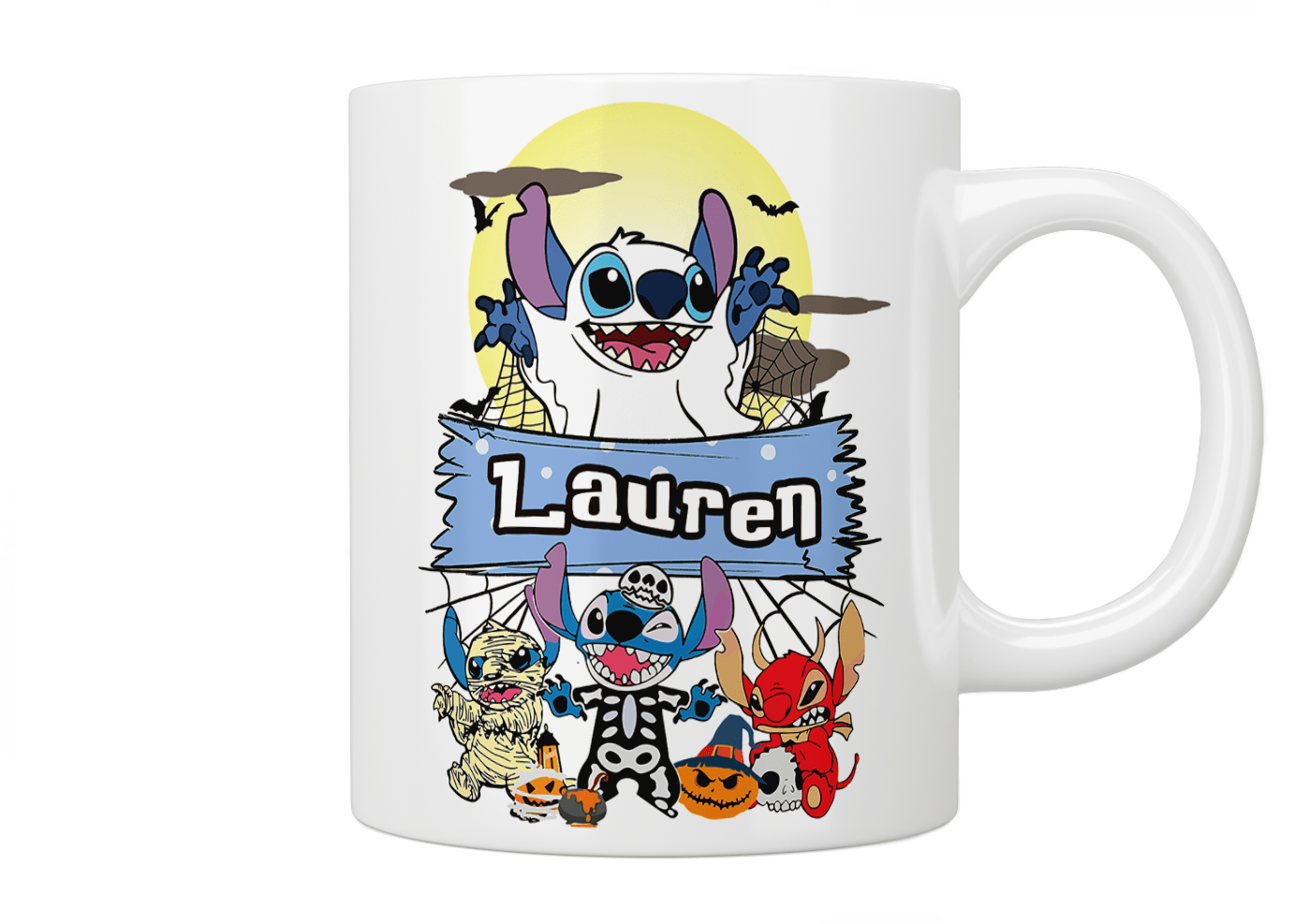 Custom Stitch Halloween Coffee Mug - Cute Disney Lilo & Stitch Themed Ceramic Cup for Coffee, Tea, or Hot Chocolate - Perfect for Halloween Parties, Gifts, and Cozy Fall Mornings