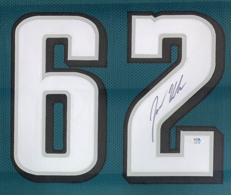 Jason Kelce Philadelphia Eagles Signed Framed Green Football Jersey with PSA ITP Hologram - Authentic Collectible for Sports Memorabilia & Eagles Fan Cave Decor