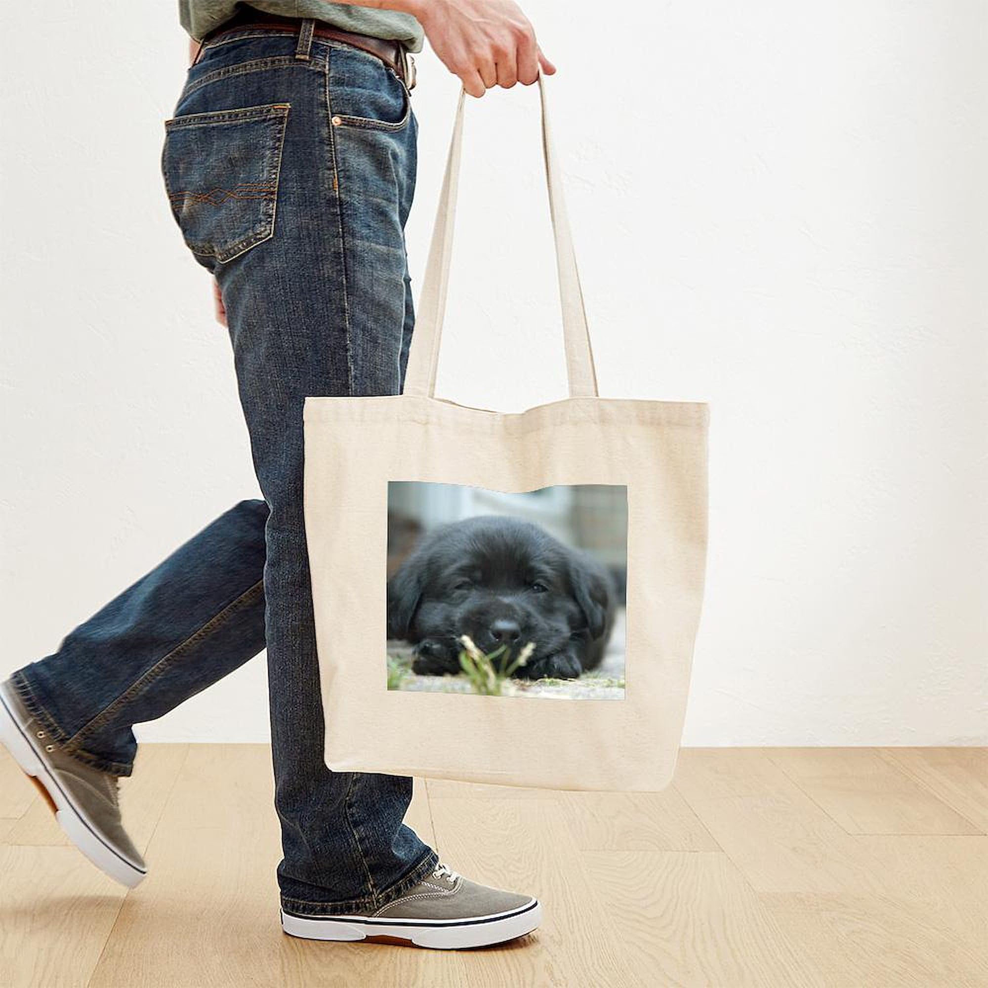 Back Lab Puppy Tote Bag - Natural Canvas Reusable Shopping Bag for Groceries, Beach & Daily Use | Eco-Friendly & Durable