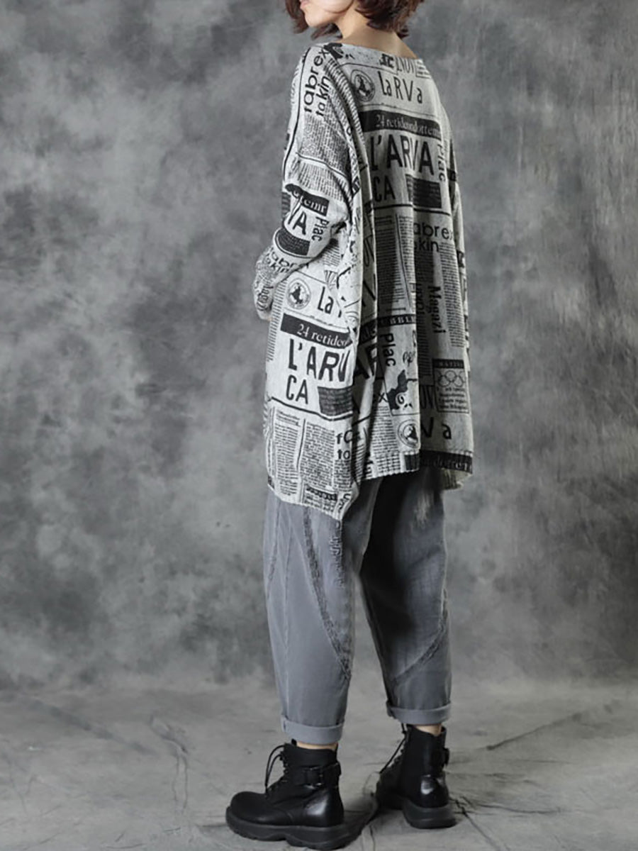 Plus Size Women's Autumn Loose Knit Sweater with Letter Print - Cozy Fall Fashion for Casual Outings & Layering