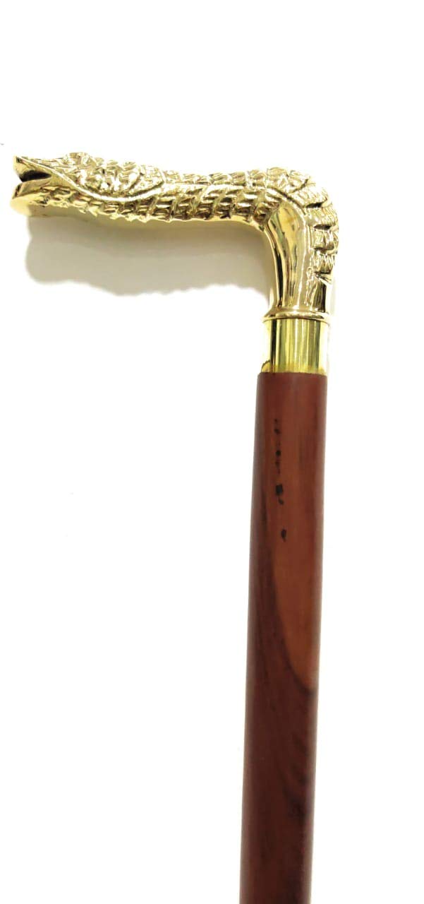 Premium Handmade Wooden Walking Cane with Ornate Brass Snake Handle - Foldable Natural Rosewood Walking Stick for Men & Women - Ideal for Hiking, Elderly Support, and Fashion Accessory