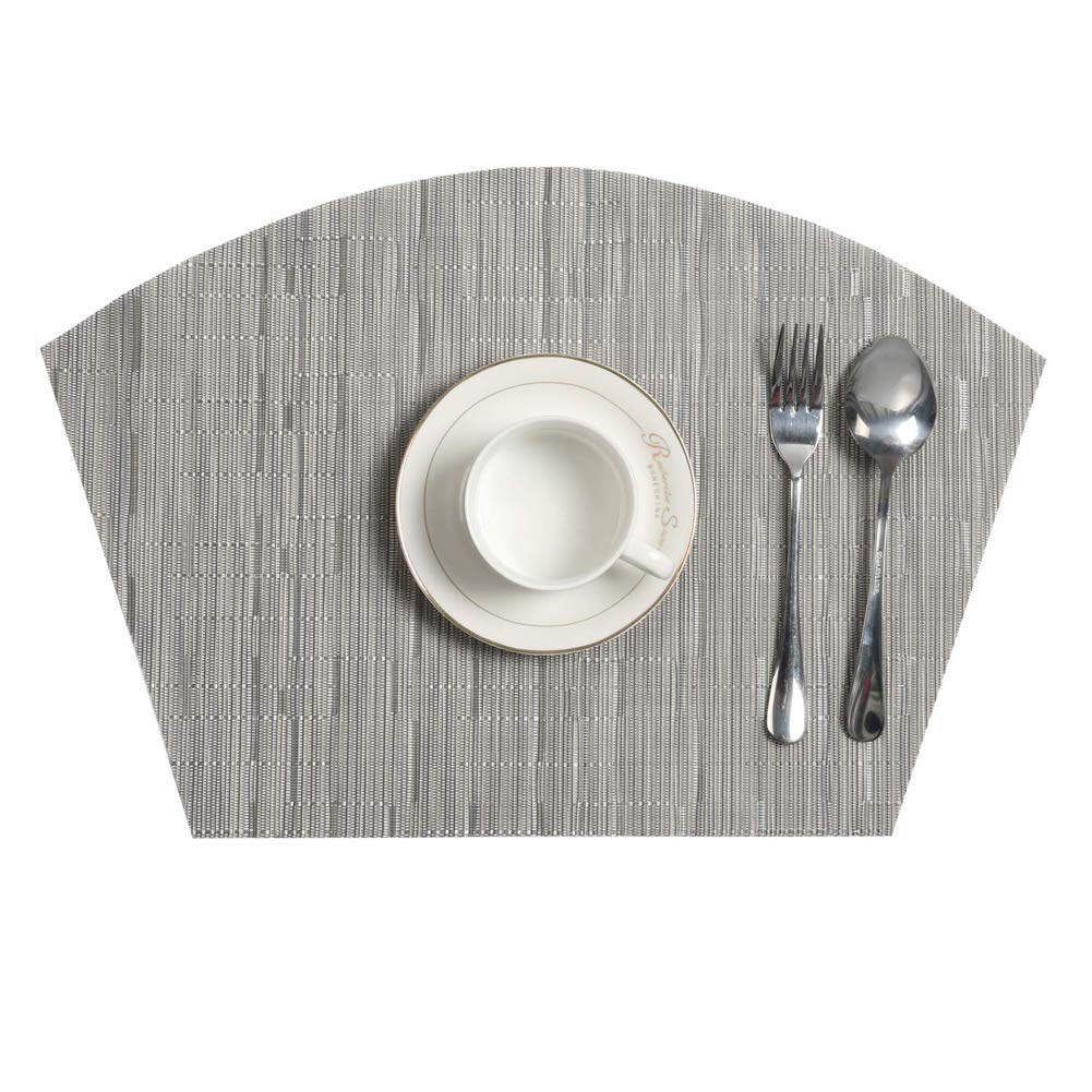 Premium Woven Vinyl Wedge Placemats Set - Heat Resistant & Easy Clean Round Dining Table Mats (1 Centerpiece + 6 Wedge Placemats, Silver) for Elegant Dinner Parties, Holiday Gatherings & Everyday Family Meals