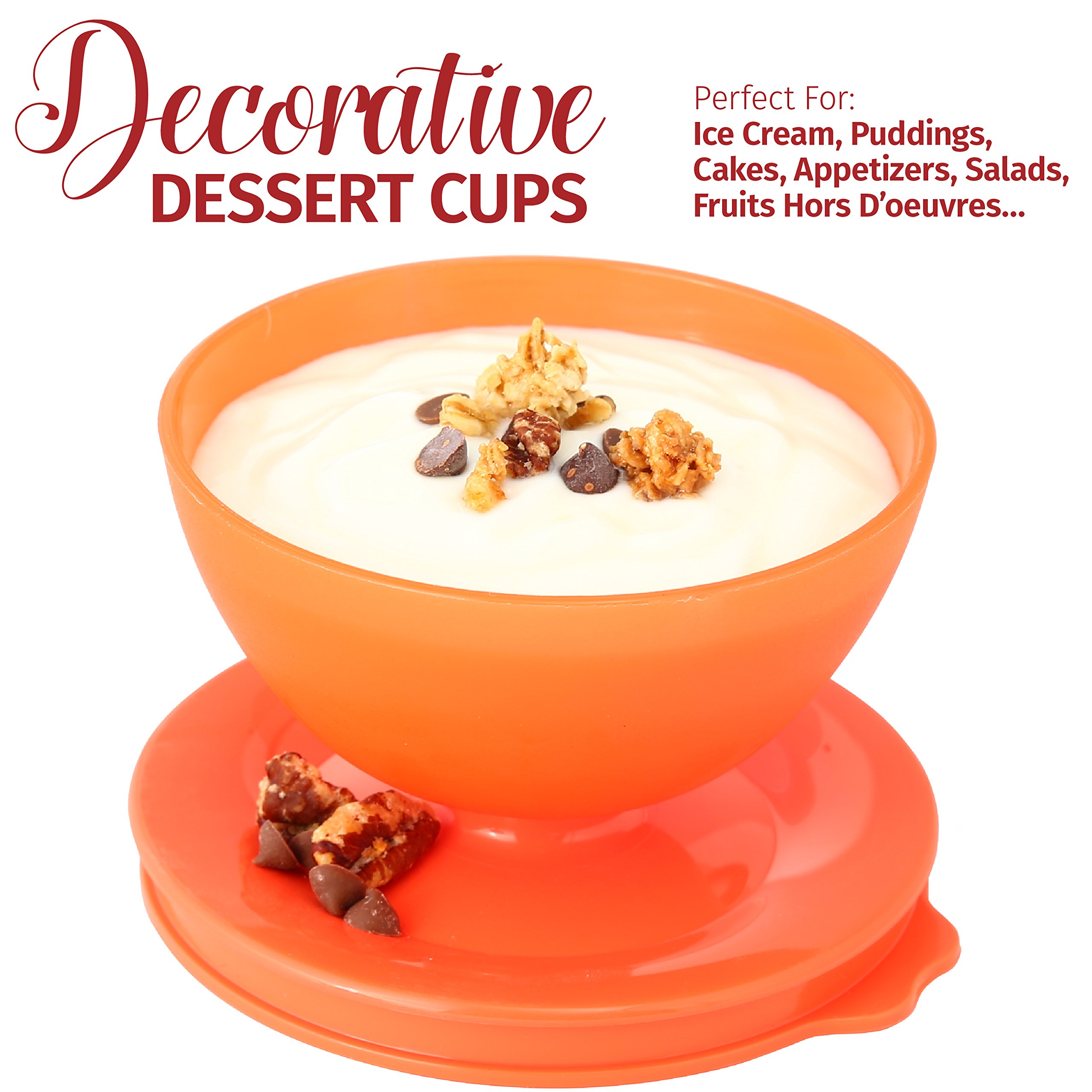 6-Pack 5 oz Reusable Plastic Dessert Cups with Lids - Ice Cream Bowls for Snacks, Pudding, Treats & Appetizers | Freezer Safe, Multi-Color Party & Picnic Containers for Home & Outdoor Use