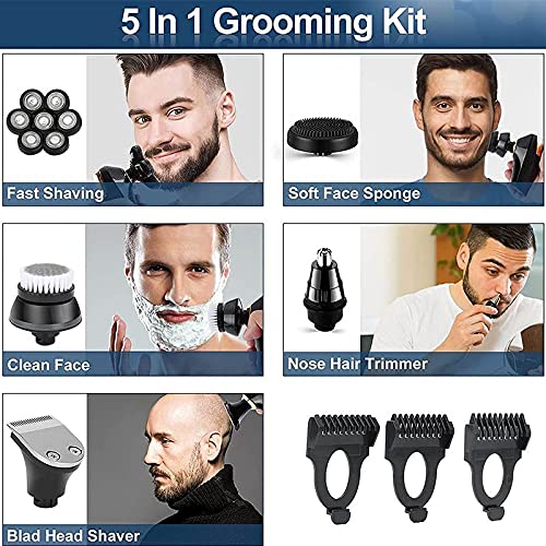7D Rechargeable Electric Head Shaver for Bald Men - Waterproof Hair, Nose, Ear & Beard Trimmer - Multi-Purpose Men's Grooming Kit for Smooth Face & Head Shaving at Home or Travel