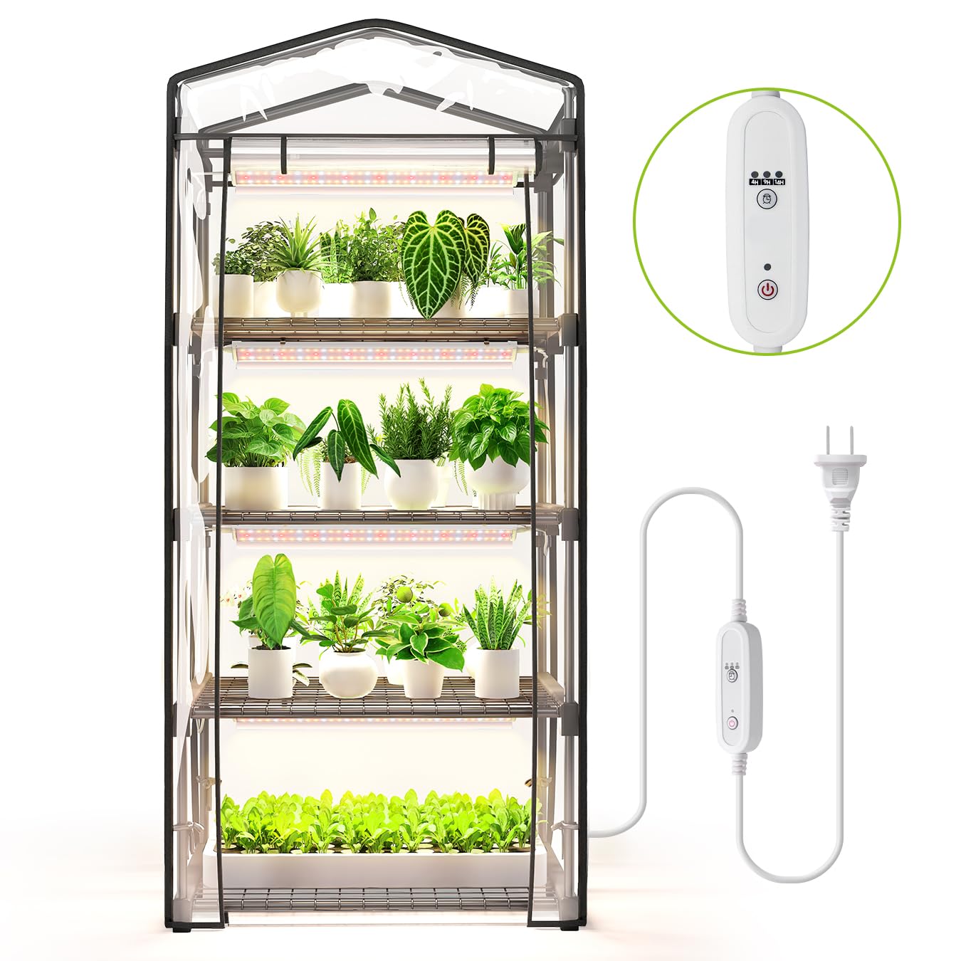 4-Tier Mini Indoor/Outdoor Greenhouse with Dimmable Grow Lights - 26.4