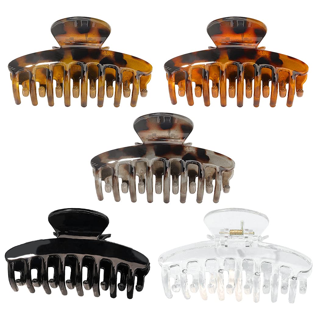 Dorakitten Large Modern Strong Hold Interlocking Teeth Hair Claw Clips - 5PCS Non-Slip Hair Barrettes for Women, Decorative Elegant Hair Accessories for Thick Hair - Perfect for Work, Parties & Everyday Styling