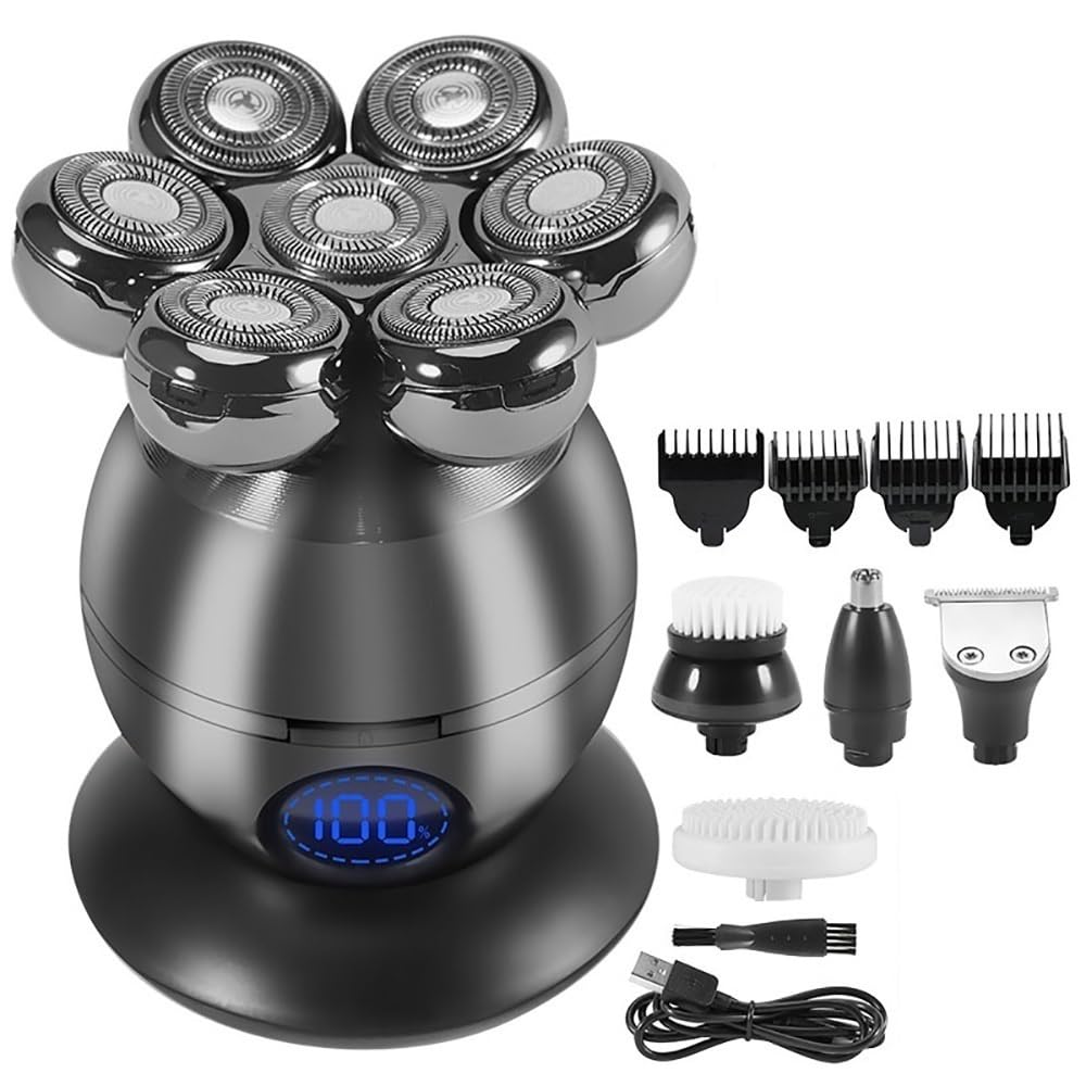 5-in-1 Electric Head Shaver for Men - Rechargeable Wet/Dry Bald Head Shaving Machine with Beard Trimmer & LCD Display | Perfect for Travel, Home Grooming & Barber Shops