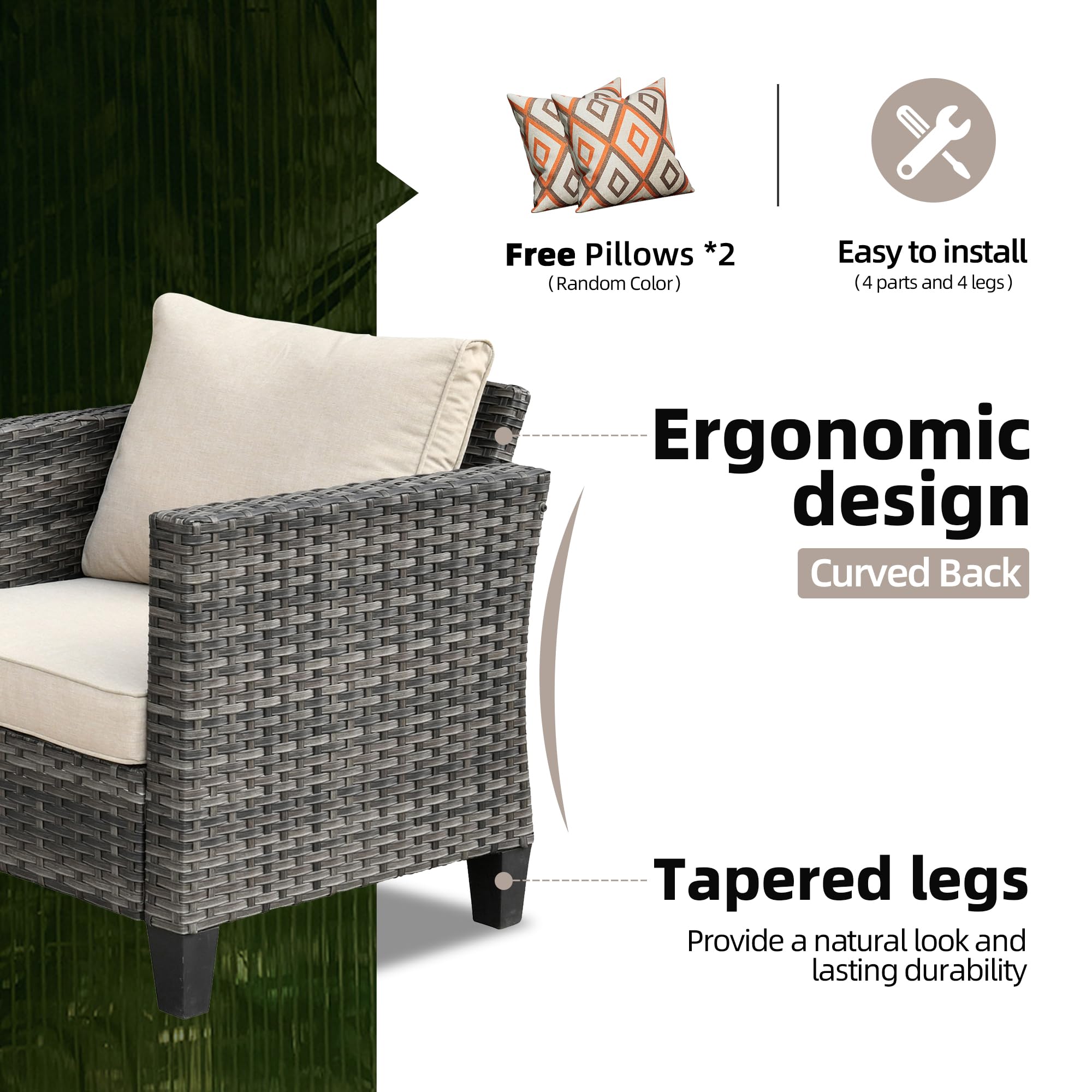HOOOWOOO 5-Piece Outdoor Patio Furniture Set - Weather-Resistant Wicker Sofa Seating with Tilt Back for 5 People - Grey & Beige - Perfect for Backyard, Garden, and Poolside Relaxation