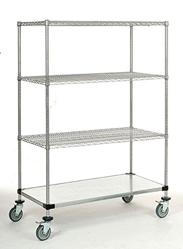 24x36x92 Inch Heavy Duty Mobile Storage Unit - 1200 lb Capacity with 3 Wire Shelves & 1 Solid Shelf | Perfect for Warehouse, Garage, Retail, and Commercial Organization
