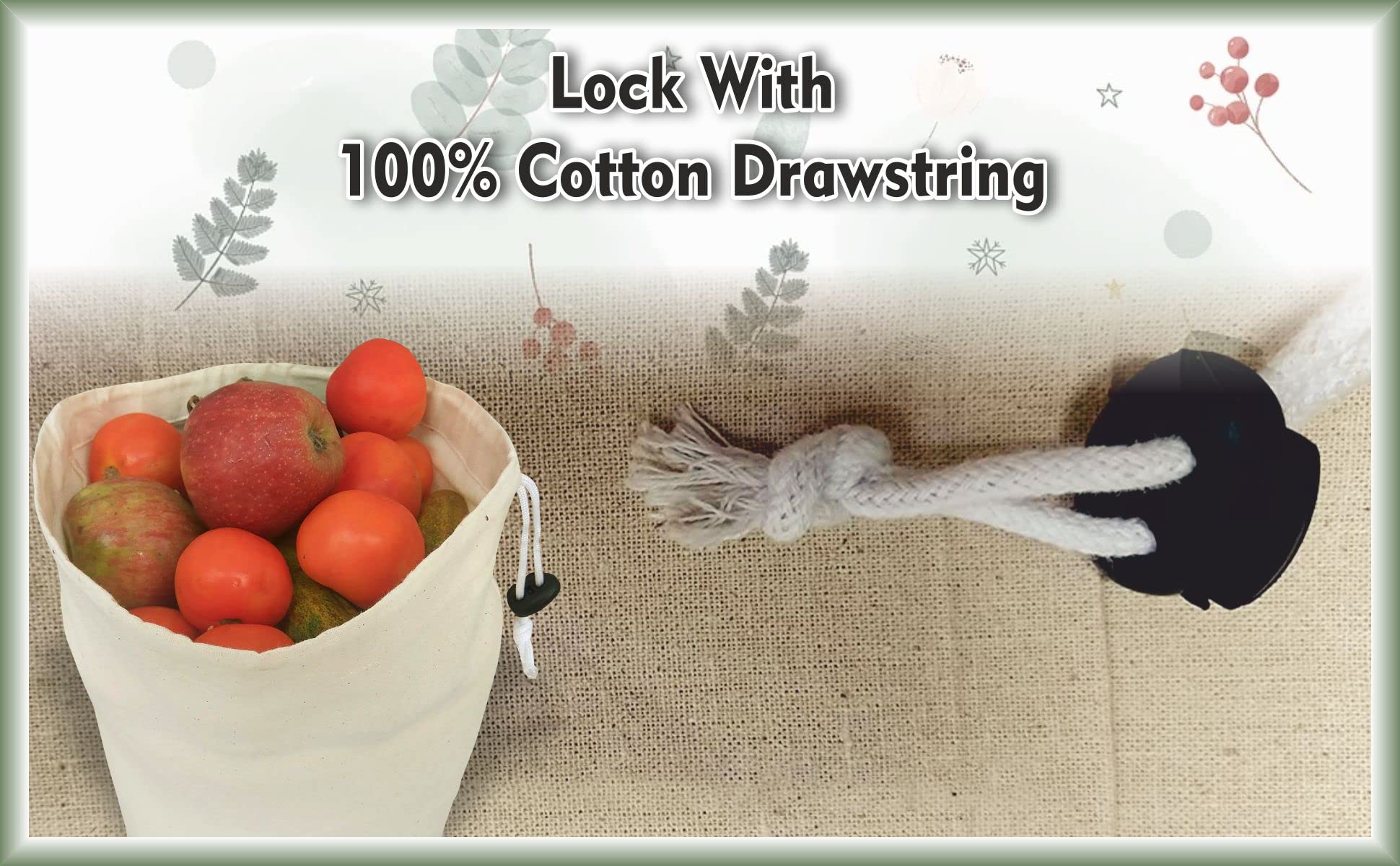 100% Natural Cotton Muslin Bags 8x10 Inch with Drawstring & Lock - 12 Pack for DIY, Spices, Sachets, Herbs, Jewelry, Wedding Favors & Produce Storage - Eco-Friendly Reusable Cloth Bags for Home, Kitchen & Crafting