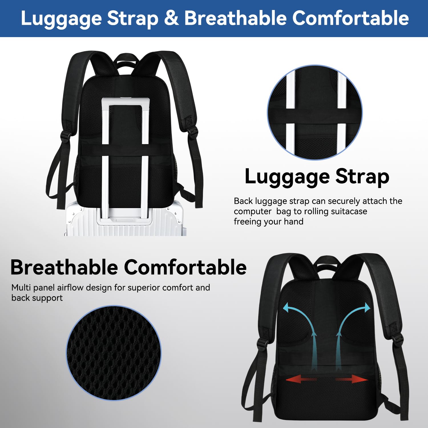 Voova Travel Laptop Backpack for Women & Men - USB Charging Port, Waterproof & Slim Design, Fits 15.6 Inch Laptops - Durable Business Work & College Computer Bag (Black) - Perfect for Commuting, Business Trips & School Use