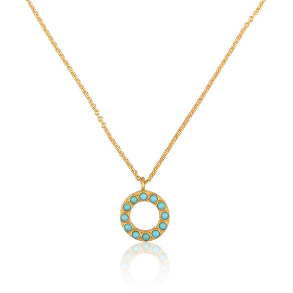Turquoise Circle Pendant Necklace - Boho Chic Jewelry for Women, Dainty Gemstone Necklace for Everyday Wear | Perfect for Layering, Gift Giving & Spiritual Healing