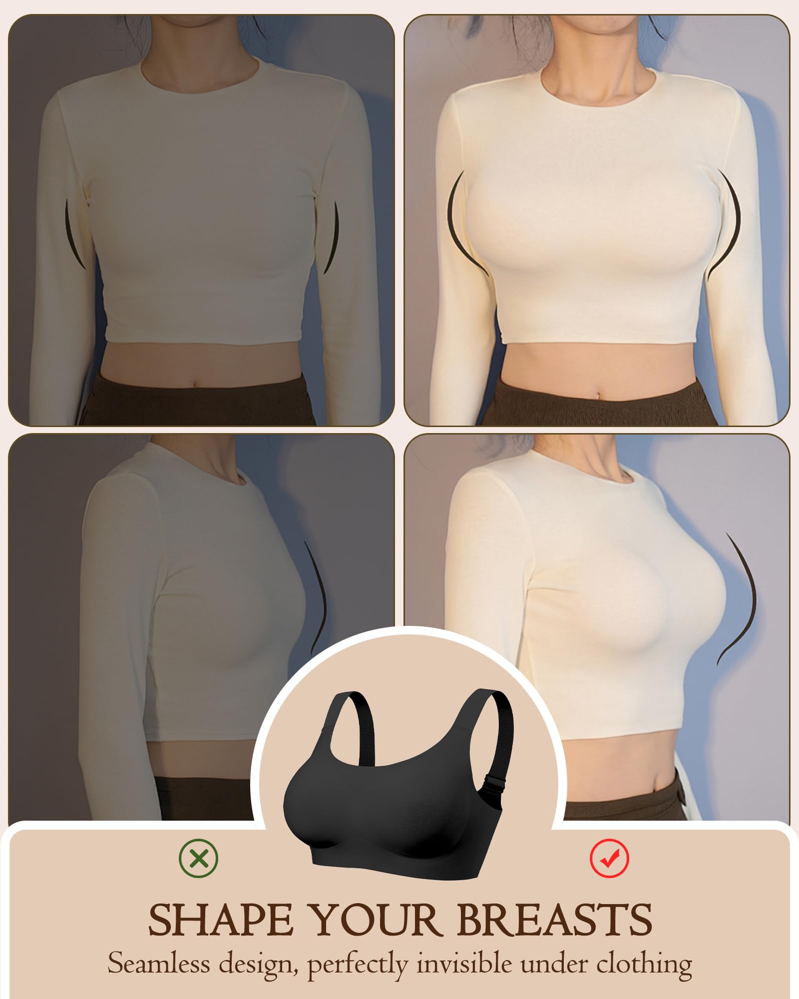 HORISUN Wireless Seamless Bras for Women - Full Coverage Supportive Comfort Bra - Regular & Plus Size - Perfect for Everyday Wear, Workouts, and Lounge