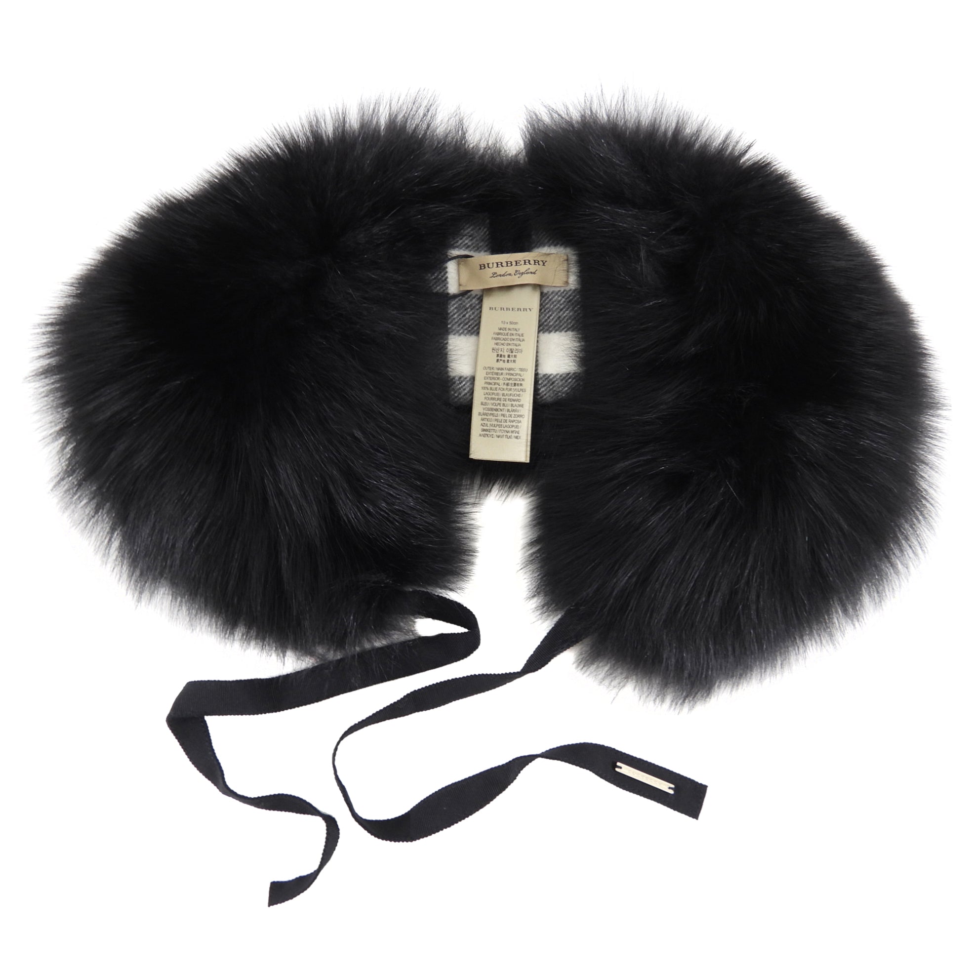 Burberry Black Fox Fur and Cashmere Check Collar Scarf - Luxury Winter Accessory for Women, Perfect for Cold Weather & Fashion Outfits