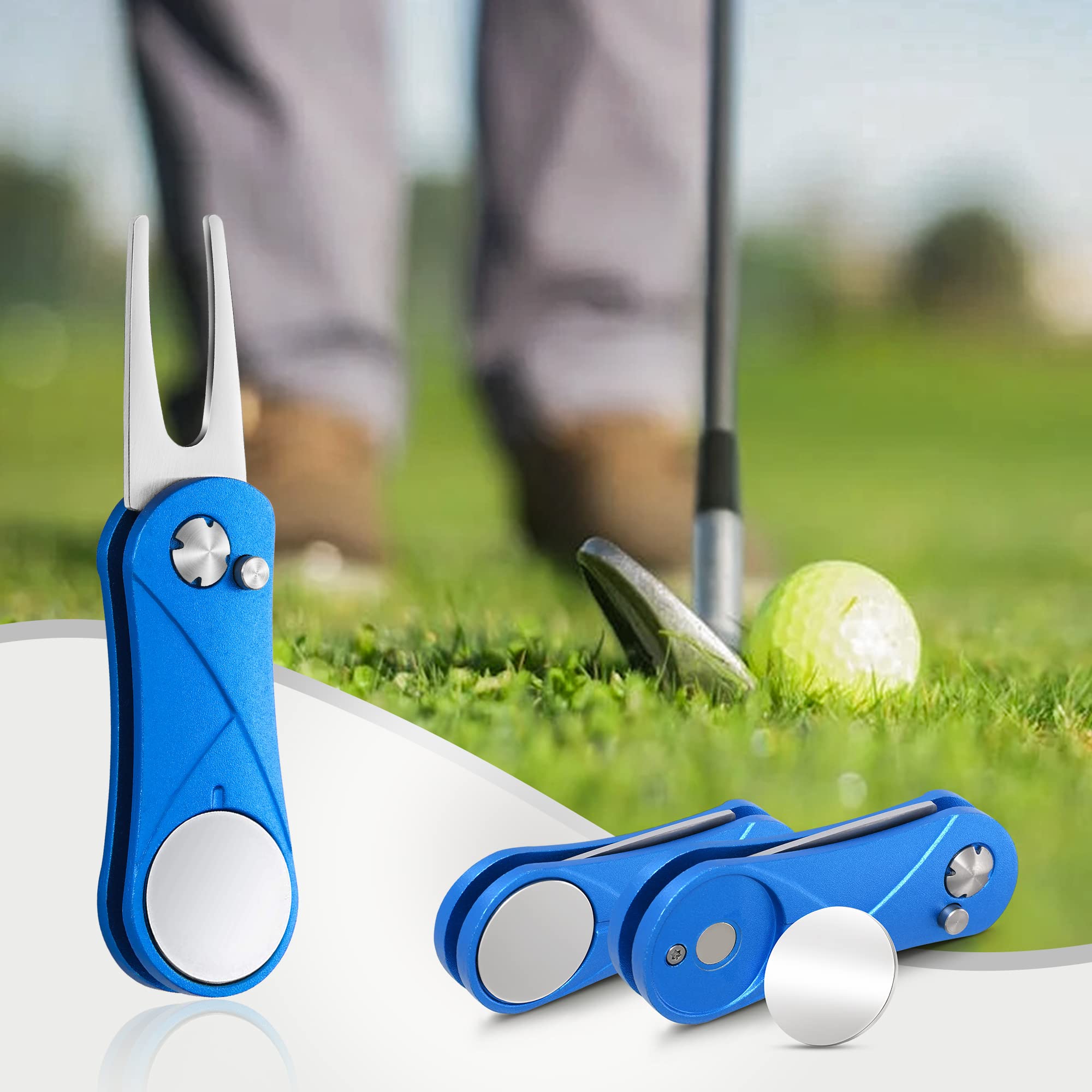 Premium All-Metal Foldable Golf Divot Repair Tool with Magnetic Ball Marker | Pop-Up Button Design | Durable Golf Accessories for Men | Perfect for Course Maintenance & Practice Sessions