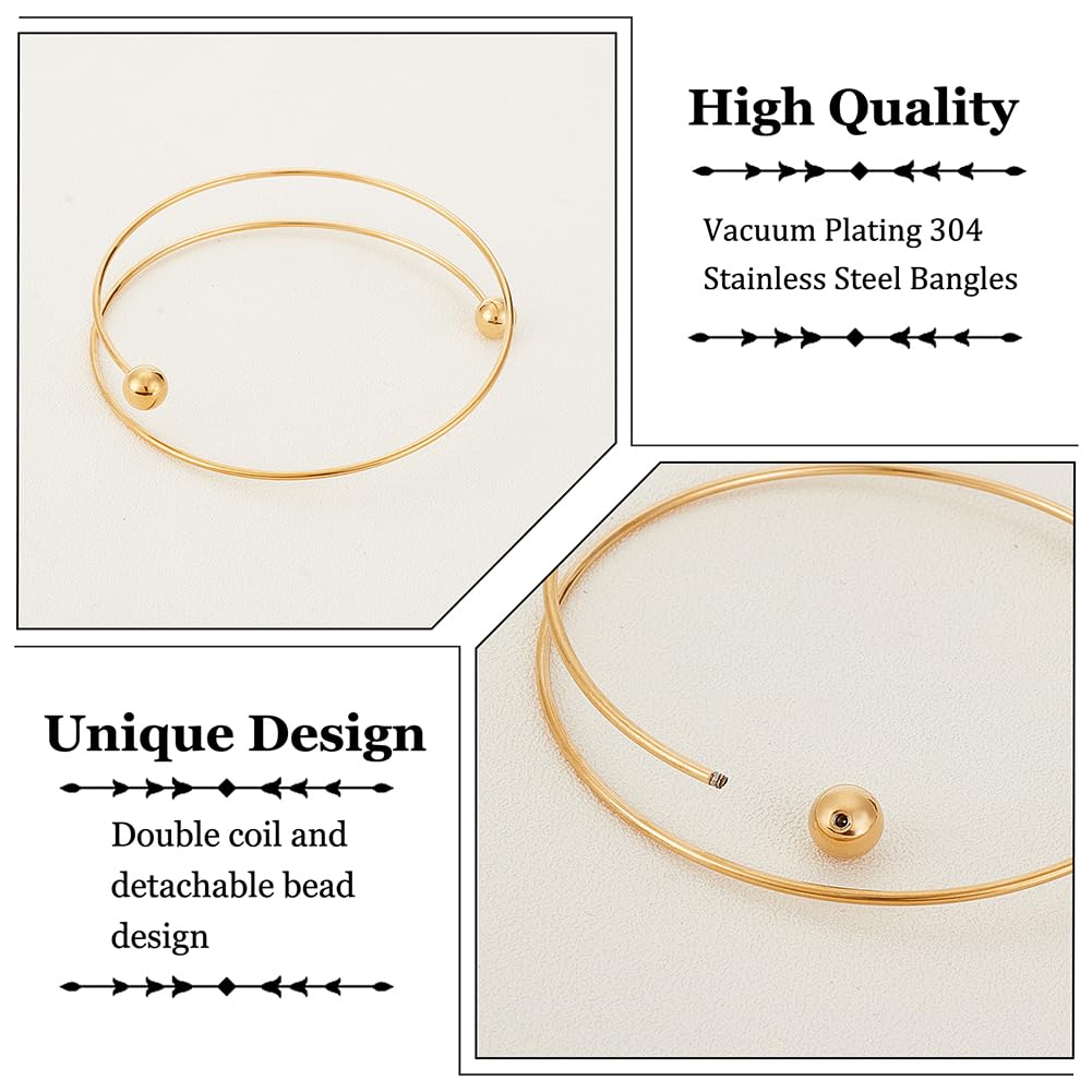 OLYCRAFT 10pcs 2.5 Inch Expandable Blank Bangle Bracelets with Removable Ball Beads - Gold & Silver Stainless Steel Wire Bracelets, Adjustable Cuff Bangle for Jewelry Making DIY - Perfect for Crafting, Gift Giving, and Personal Accessorizing