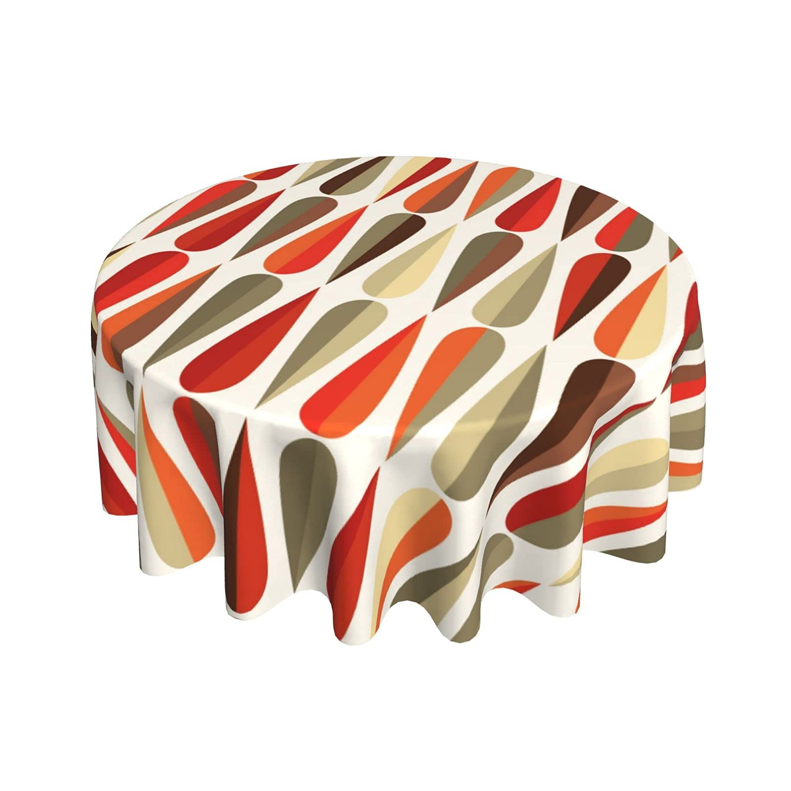 Vintage Mid Century Geometric Round Tablecloth - Thick Washable 60 Inch Table Cover for Kitchen, Dining, Party & Home Decor | Retro Tabletop Decor for Daily Use & Special Occasions