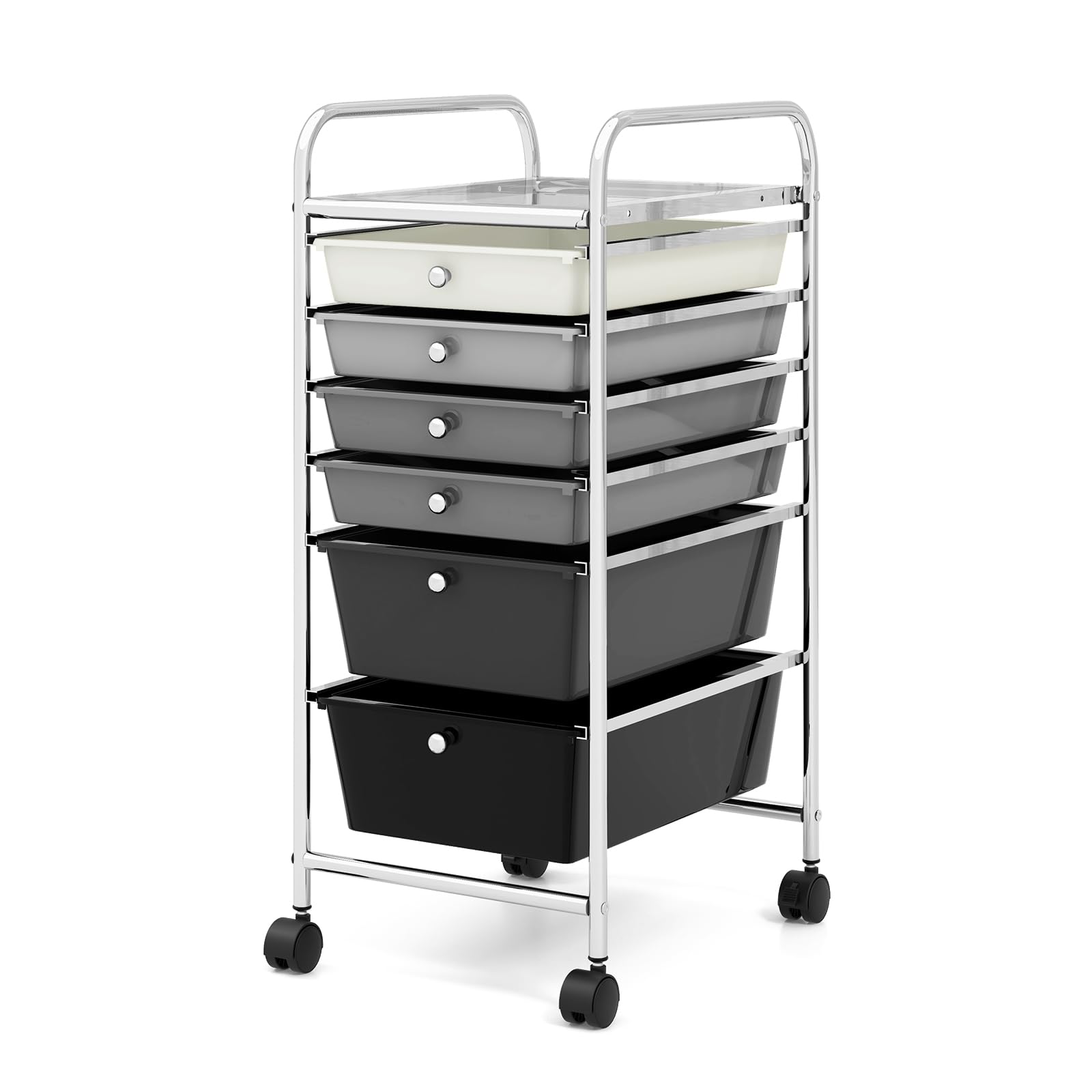 LDAILY 6-Drawer Rolling Storage Cart with Lockable Wheels - Multifunctional Mobile Organizer for Office, School & Home - Gradient Grey - Perfect for Classroom Supplies, Craft Storage & Kitchen Organization