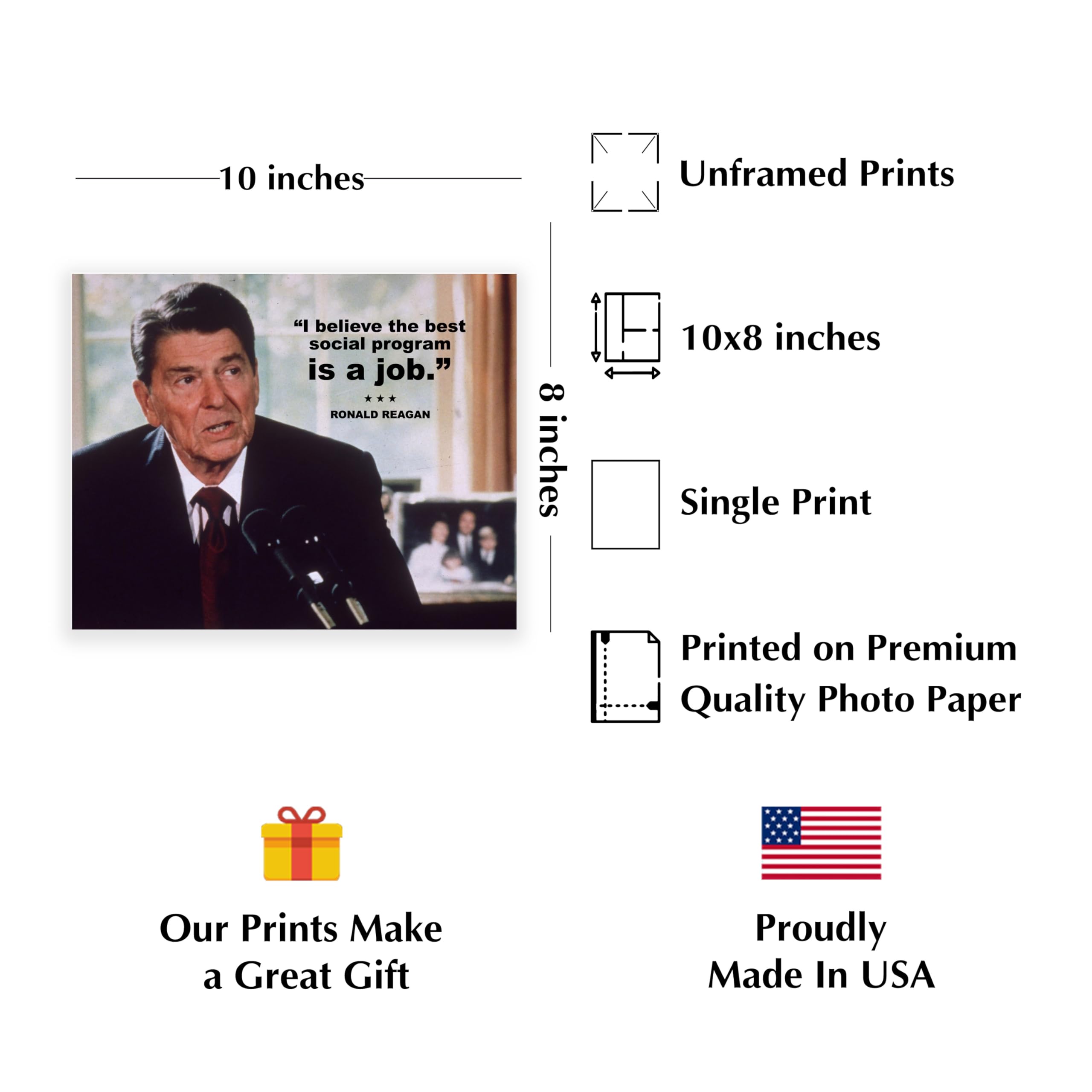 Ronald Reagan Motivational Patriotic Wall Art Poster - Inspirational Home Decor for Bedroom, Boys Room & 4th of July Celebrations | Unframed 8x10 Inches | Perfect for American History Enthusiasts & Patriotic Gift Giving