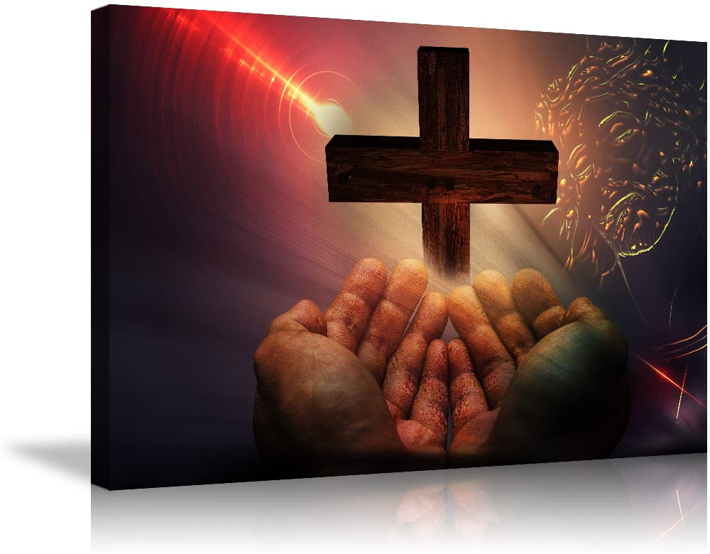Jesus Cross Wall Art - Christian Religious Canvas Print Decor for Living Room, Bedroom & Church - Ready to Hang (28x40 Inches) - Inspirational Home & Faith Decor