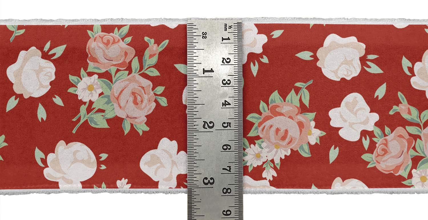 IndianBeautifulArt 9-Yard Dupion Fabric Lace - 4 Inch Red Leaves & Rose Floral Printed Ribbon Trim for DIY Crafts, Sewing, Dressmaking, Home Decor | Perfect for Wedding Decorations, Gift Wrapping & Costume Accessories
