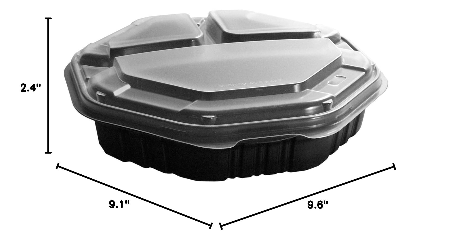 Microwave Safe 9-Inch Black/Clear PP Plastic Hinged Food Storage Container - 9.55 x 9.13 Inches (Case of 100) - Ideal for Meal Prep, Leftovers & Restaurant Takeout