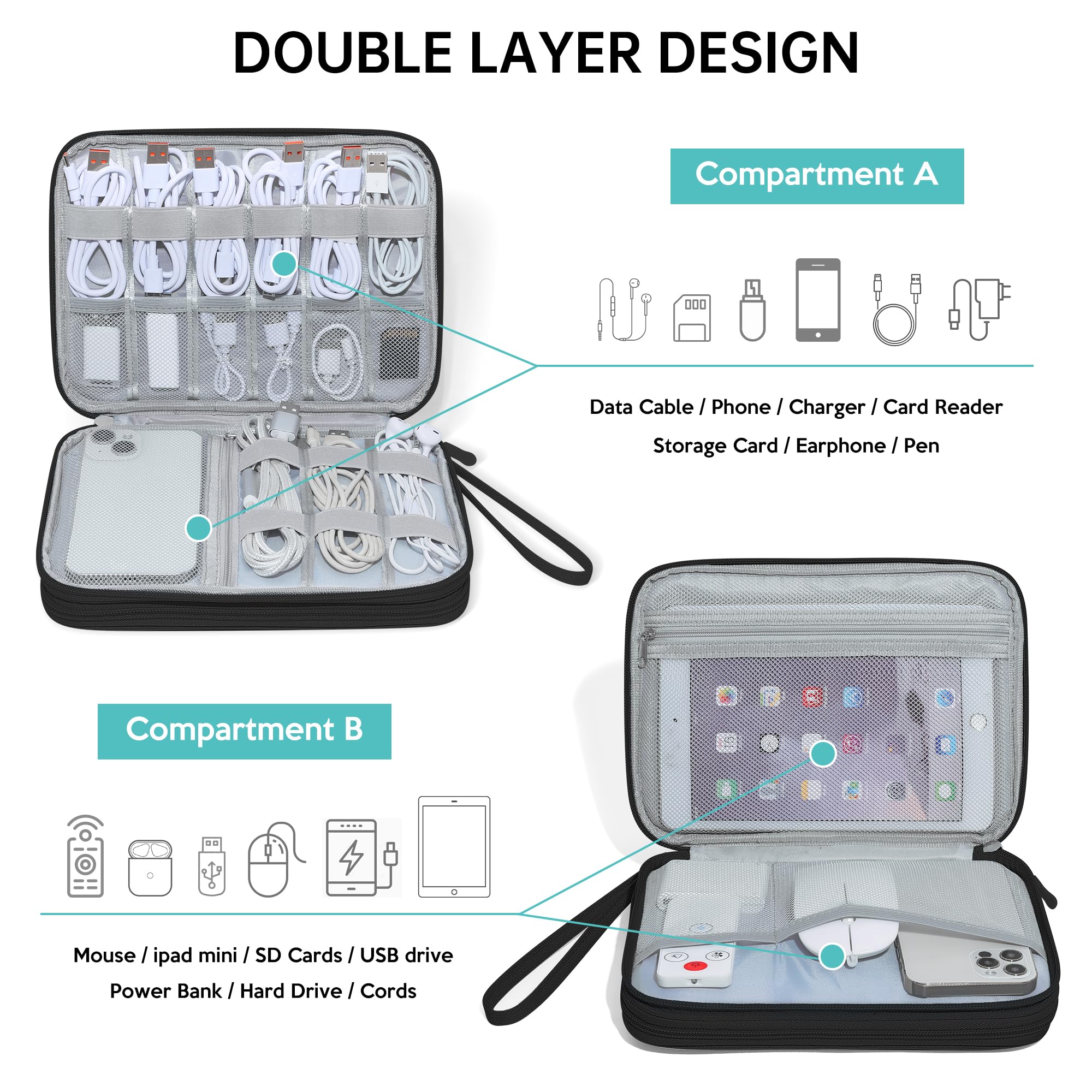 CILLA Electronics Organizer Travel Case - Compact Cable & Cord Organizer for Charger, Phone & Accessories - Perfect for Travel, Office & Home Organization