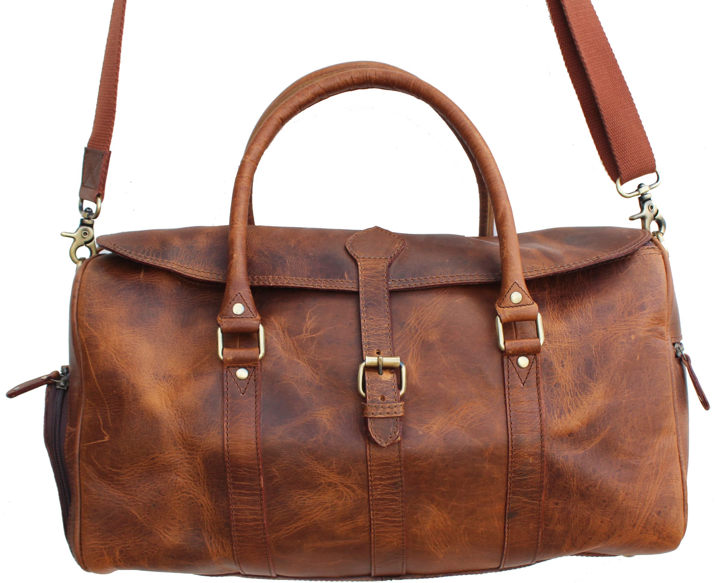 Vintage Distressed Full Grain Leather Duffle Bag - 100% Genuine Leather Sports & Travel Weekender Bag for Men & Women - Perfect for Gym, Workout, Business Trips & Weekend Getaways