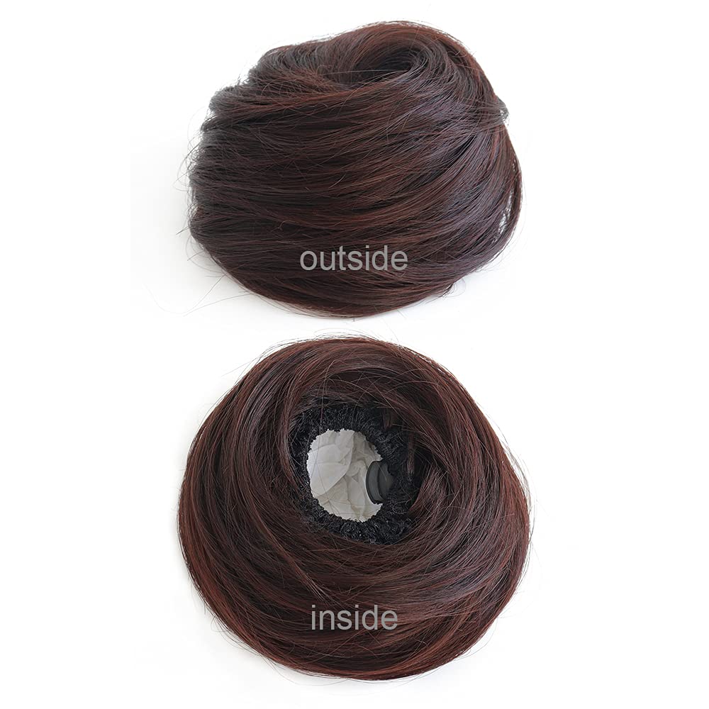 2 PCS Human Hair Messy Bun Hair Piece for Women - Real Hair Rose Bun Scrunchies, Updo Hair Extensions, Ponytail Bun in Chestnut Brown | Perfect for Casual, Party, and Everyday Hairstyles