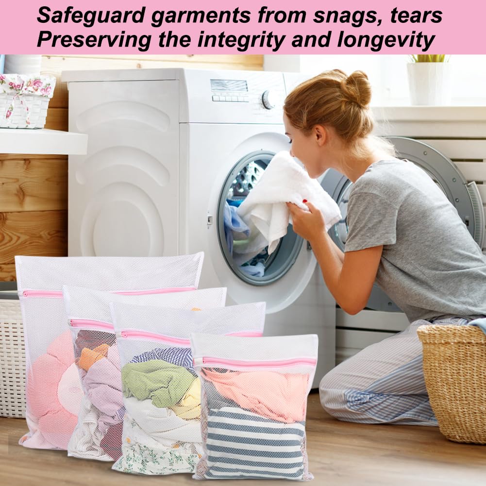 Vivifying Mesh Laundry Bags 4-Pack - Durable Zippered Washing Machine Bags for Delicates, Lingerie, Socks, Shoes & Stuffed Animals - Perfect for Travel, Gym & Baby Clothes Care