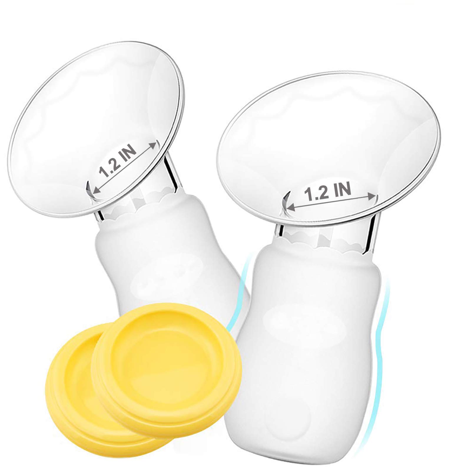 2 Pack Silicone Manual Breast Pump with Protective Lid - 100% Food Grade, BPA-Free, Ergonomic Design for Comfortable Use - Perfect for Travel, Work & On-the-Go Nursing (Yellow)