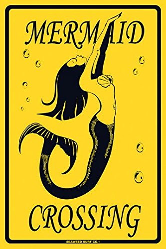 Mermaid Crossing Aluminum Metal Sign - Vintage Wall Art Decor for Home, Office, Bar & Restaurant