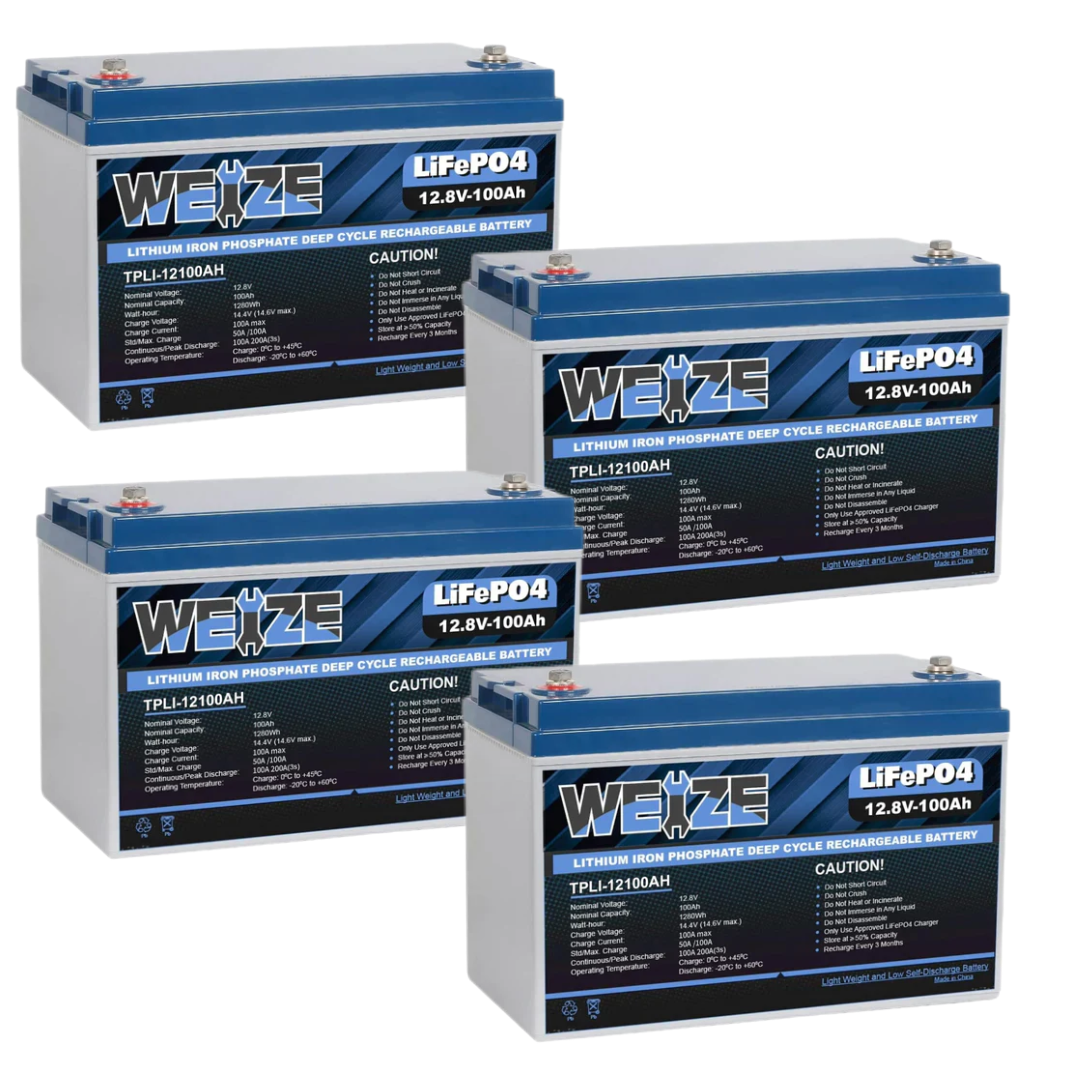 WEIZE 12V 100Ah 1280Wh LiFePO4 Lithium Battery - Group 31 Deep Cycle Marine & RV Battery for Solar Power, Off-Grid, Trolling Motors & Energy Storage