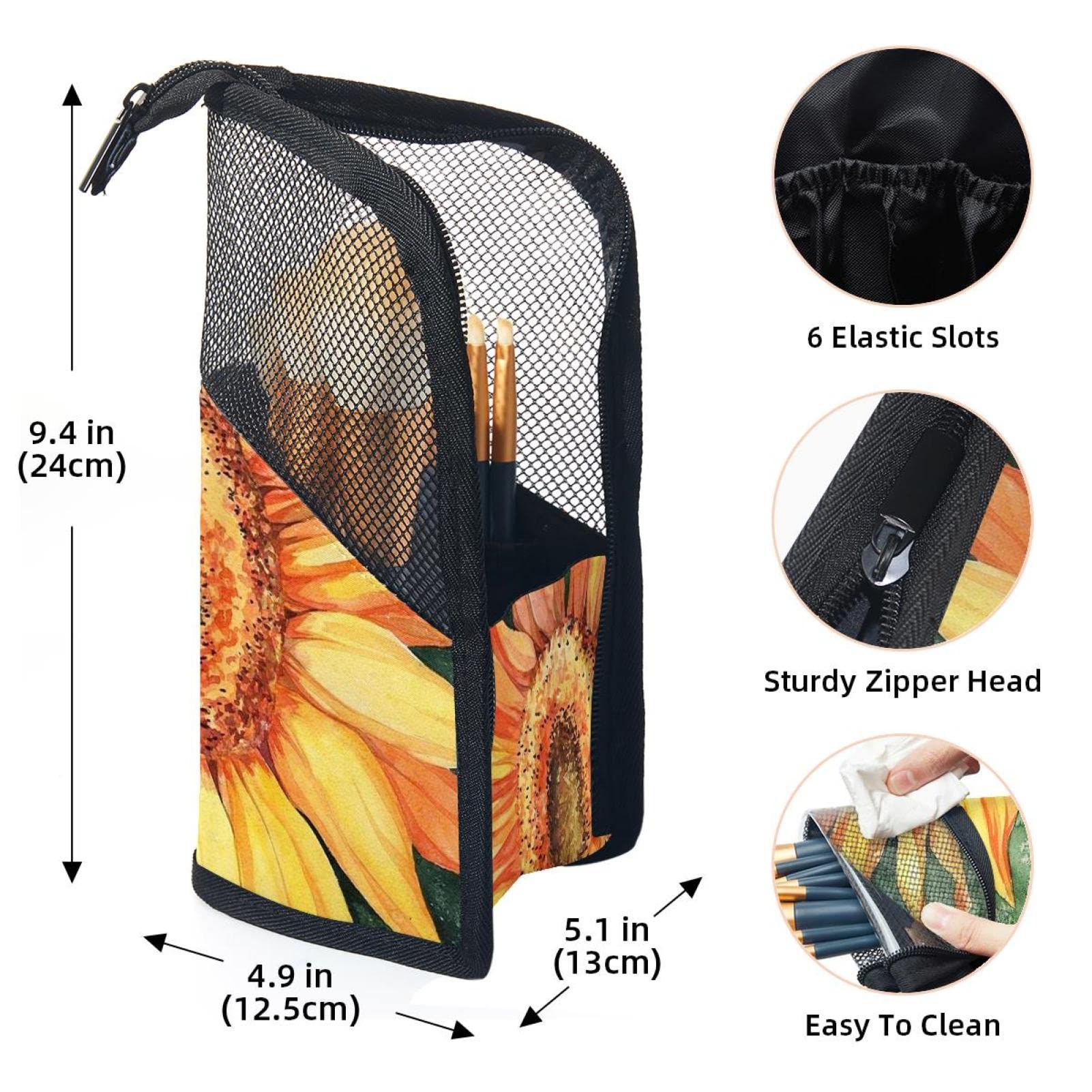 Vintage Sunflower Makeup Brush Organizer Bag with 12 Slots - Portable Cosmetic Brush Holder Case for Travel, Home & Professional Makeup Artists