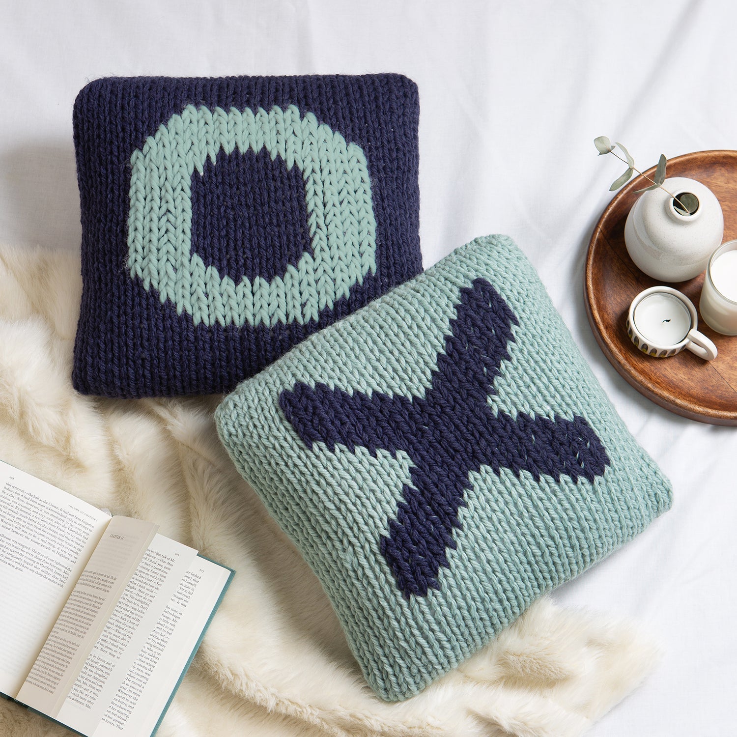 Monogram Cushion Knitting Kit - Agate Green DIY Home Decor | Personalized Knitting Project for Beginners & Experts | Cozy Living Room & Bedroom Accent
