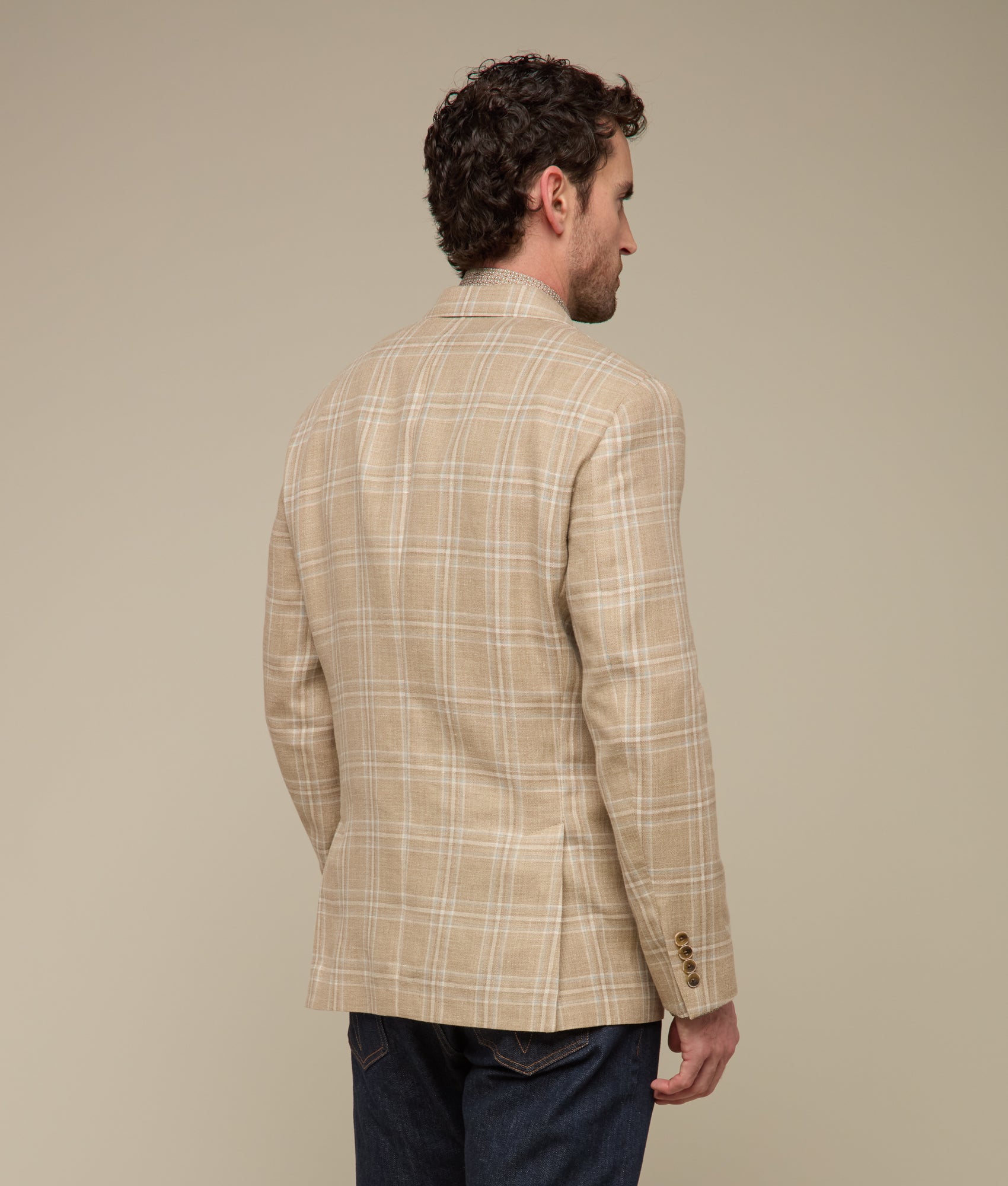 Lucchese Men's Beige & Light Blue Plaid Sport Coat - Classic Casual Blazer for Business, Office & Outdoor Events