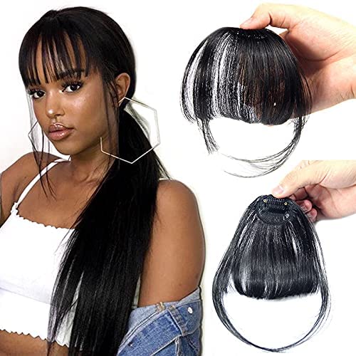 ZEPOLI Clip in Bangs - 100% Human Hair Extensions, Reddish Brown Clip on Fringe Bangs with Net, Natural Flat Neat Bangs with Temples for Women (1 Piece) | Perfect for Daily Styling, Cosplay & Hair Volume Enhancement
