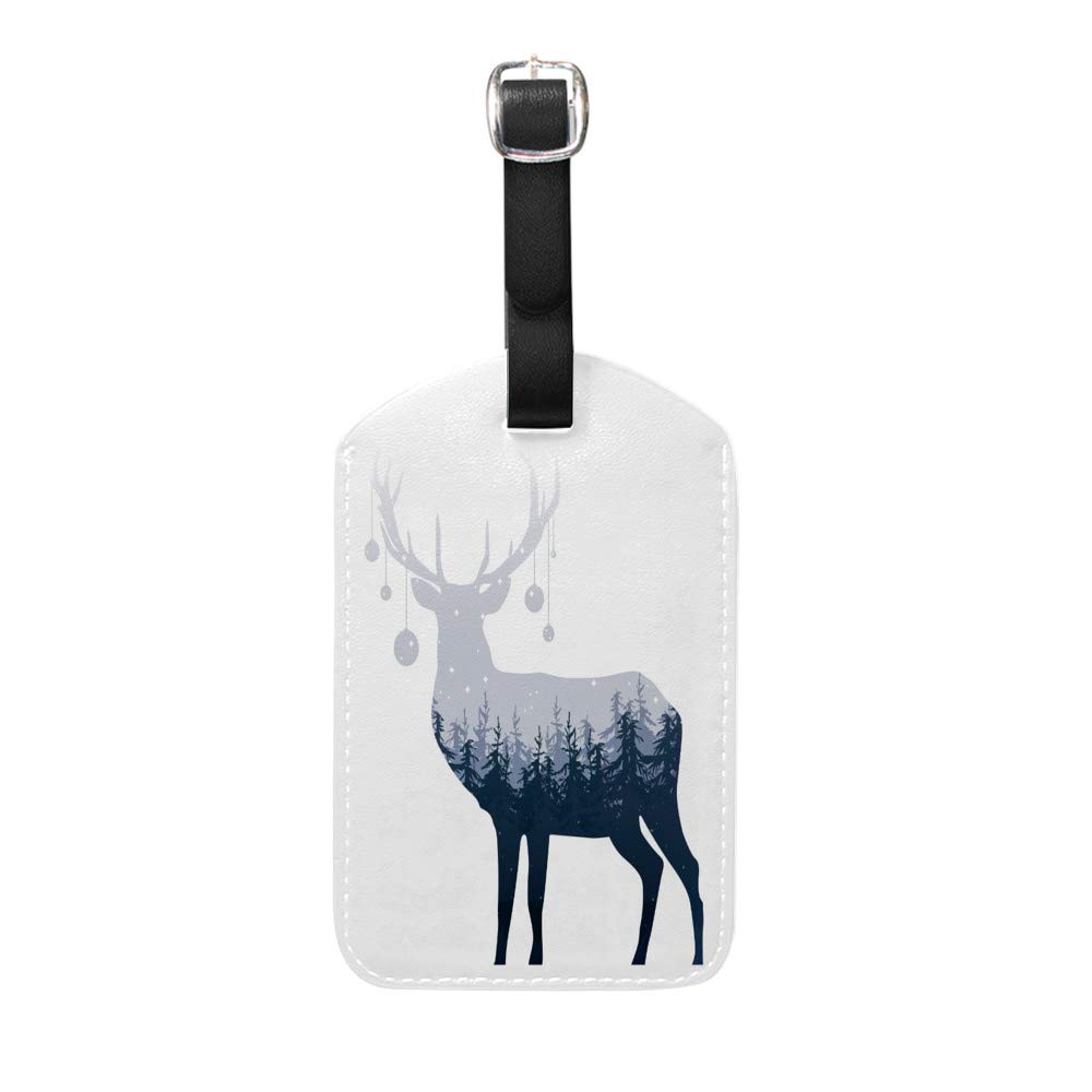 Deer Shaped PU Leather Luggage Tag with Privacy Cover - Durable Suitcase ID Tag for Travel, Mountain Themed Baggage Label - Perfect Travel Gift for Men & Women (Ideal for Airports, Hotels & Adventure Trips)