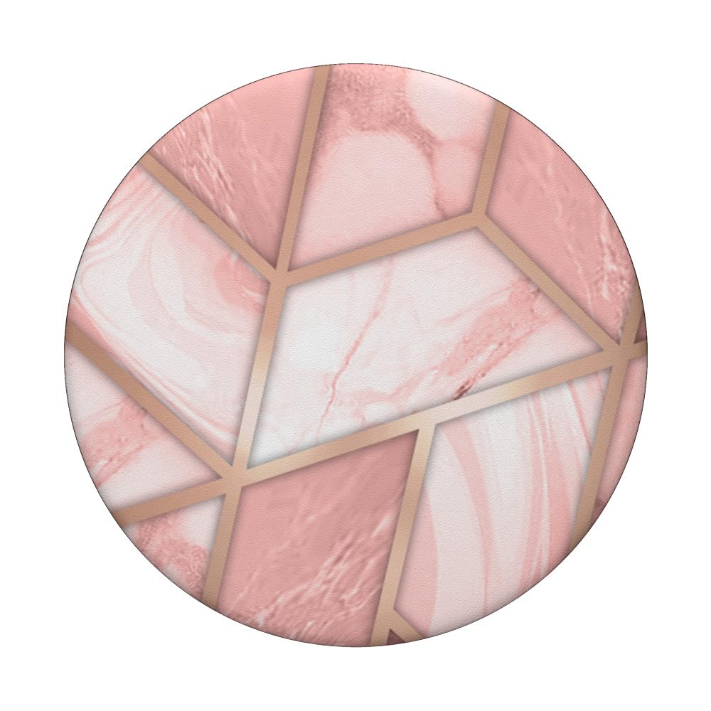 Pink White Geometric Marbled PopSocket PopGrip: Swappable Phone & Tablet Grip with Adhesive Backing for Secure Hold, Perfect for Daily Use, Travel, and Hands-Free Viewing