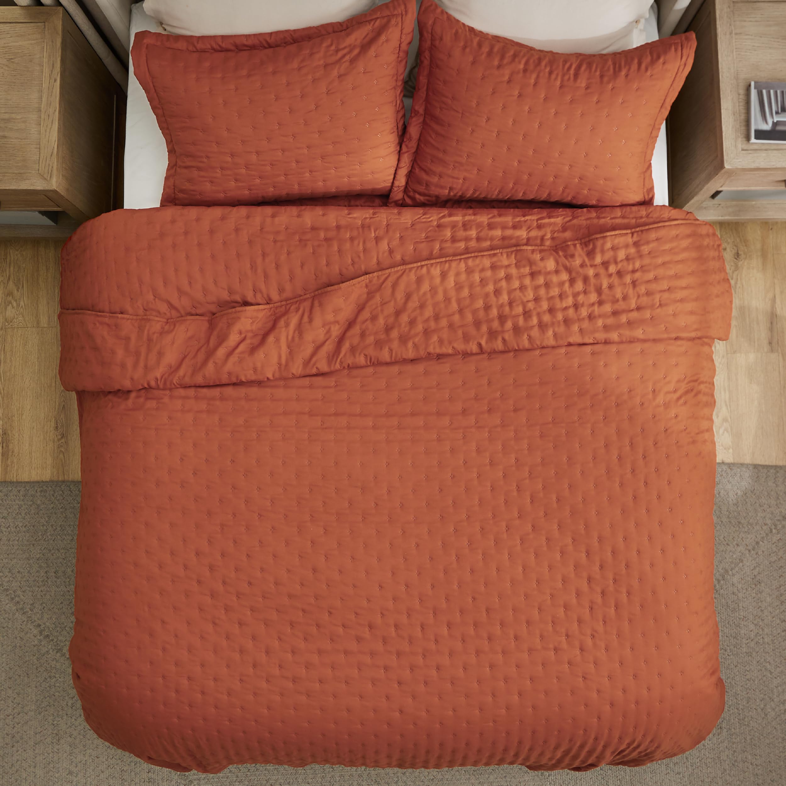 Bedsure Boho King Quilt Set - Ultra Soft Lightweight All-Season Comforter with 2 Pillow Shams, 106x96 Inch Red Orange Bedspread Coverlet for Bohemian Bedroom Decor | Perfect for Summer, Guest Rooms & Cozy Home Styling