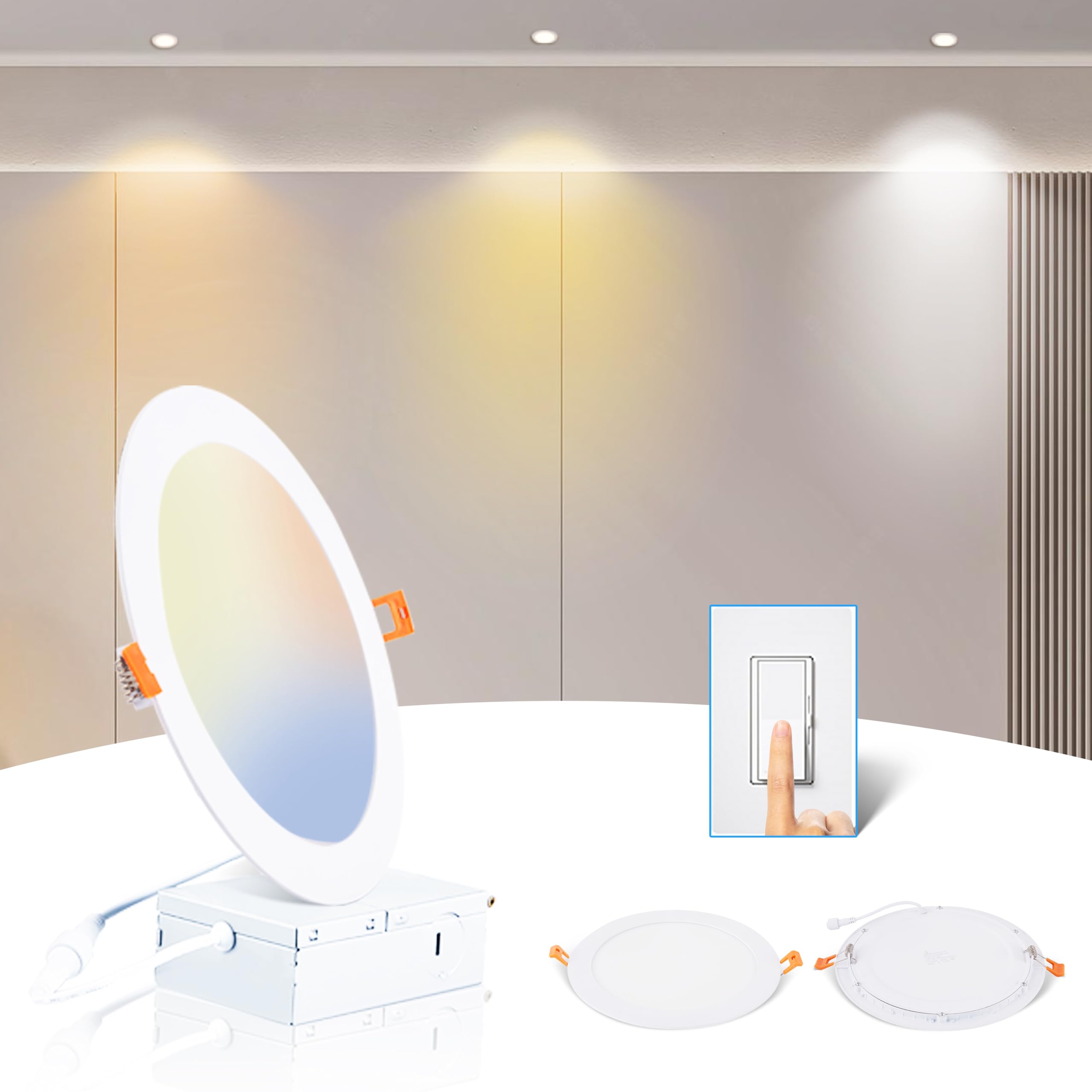 8 Inch Ultra-Thin LED Recessed Light 10 Pack - 18W (150W Eqv) Canless Fixture with J-Box - 3000K/4000K/6000K Selectable Color Temperature - Dimmable 1700LM High Brightness - Perfect for Living Room, Kitchen, Bedroom & Office Lighting