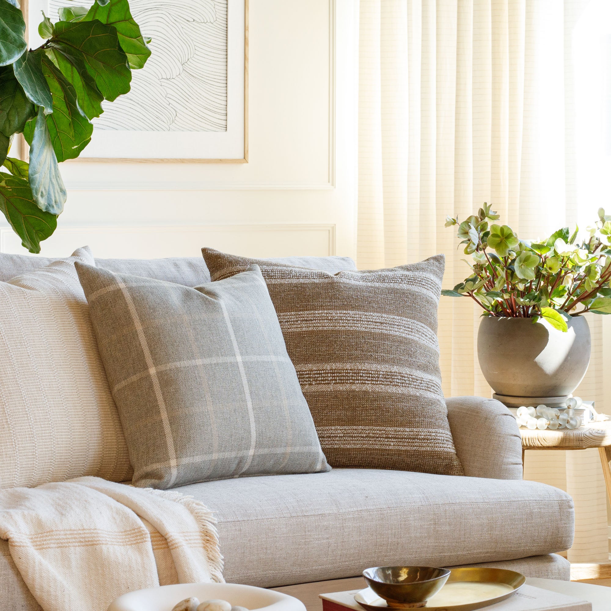 Acadia Stripe 22x22 Decorative Throw Pillow Cover in Cinnamon - Perfect for Sofa, Bed & Home Decor